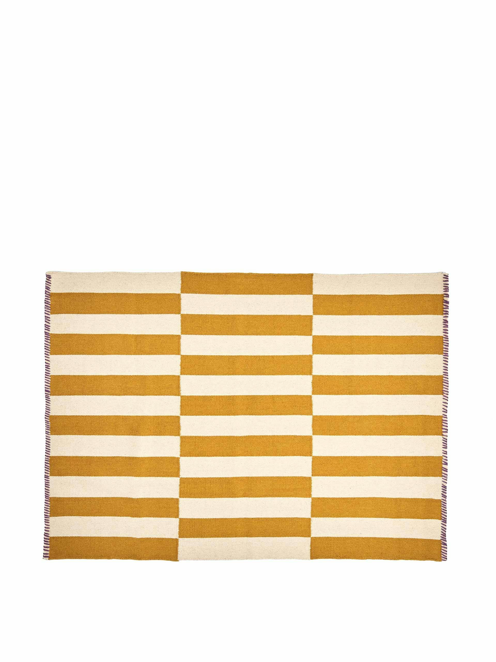 Simeon handwoven striped yellow wool & cotton rug