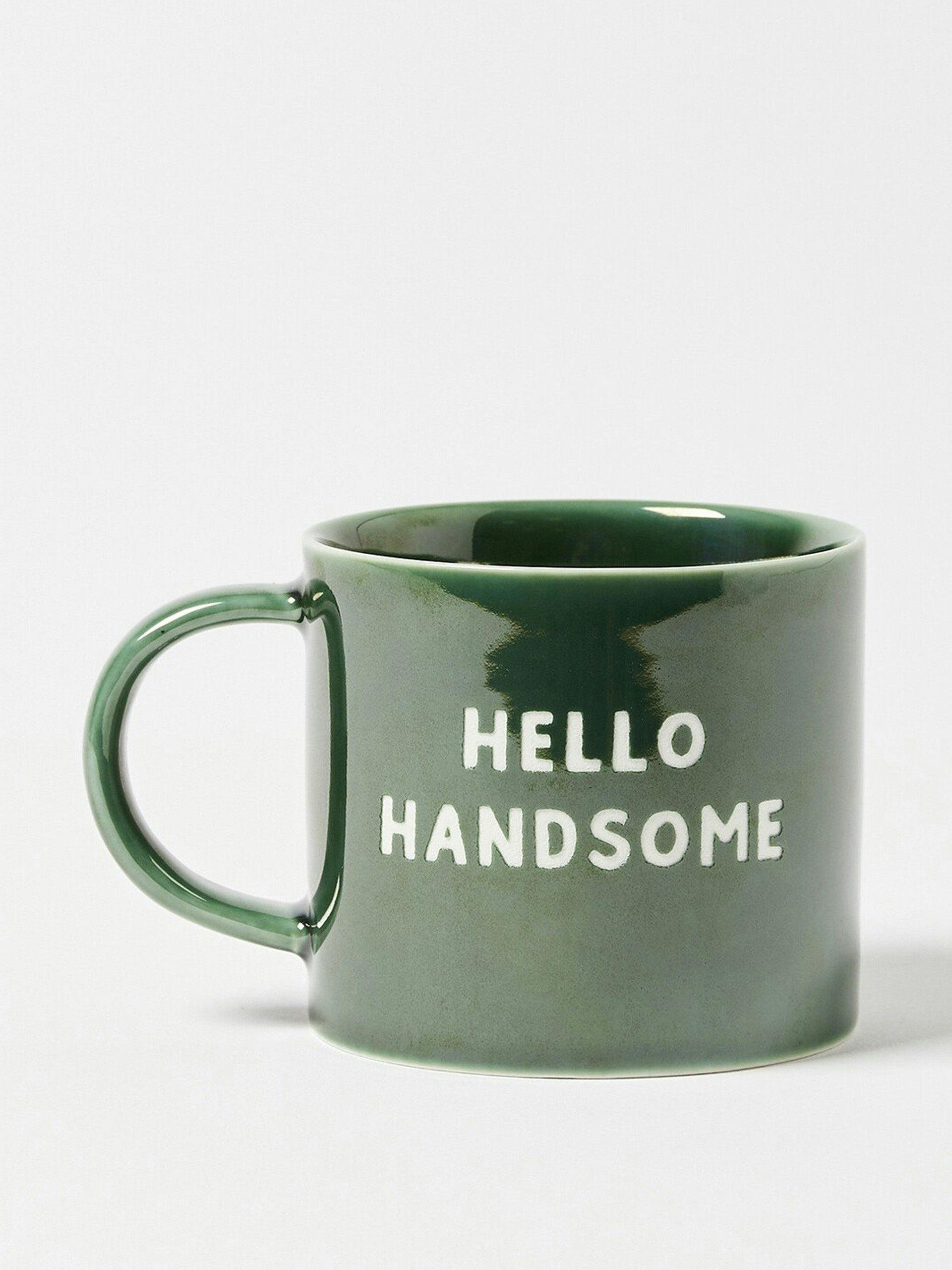 Hello Handsome green ceramic mug