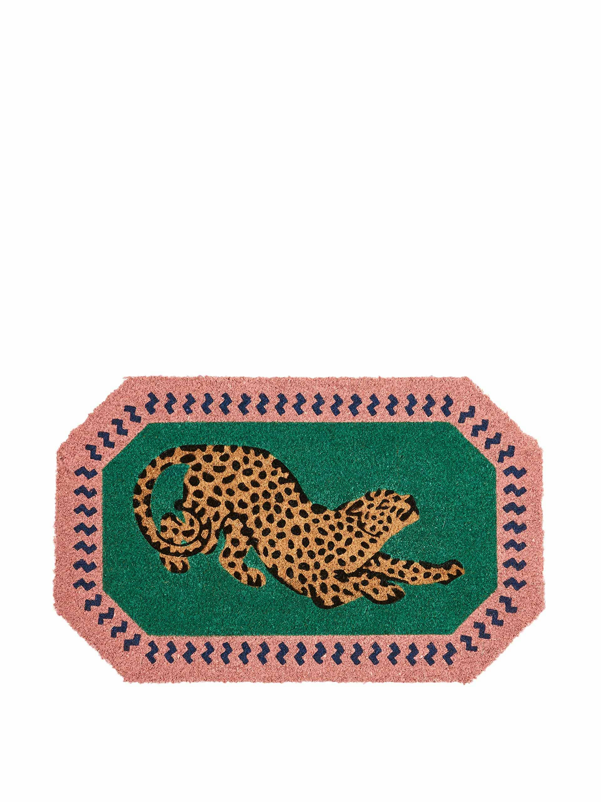 Leopard green & pink doormat