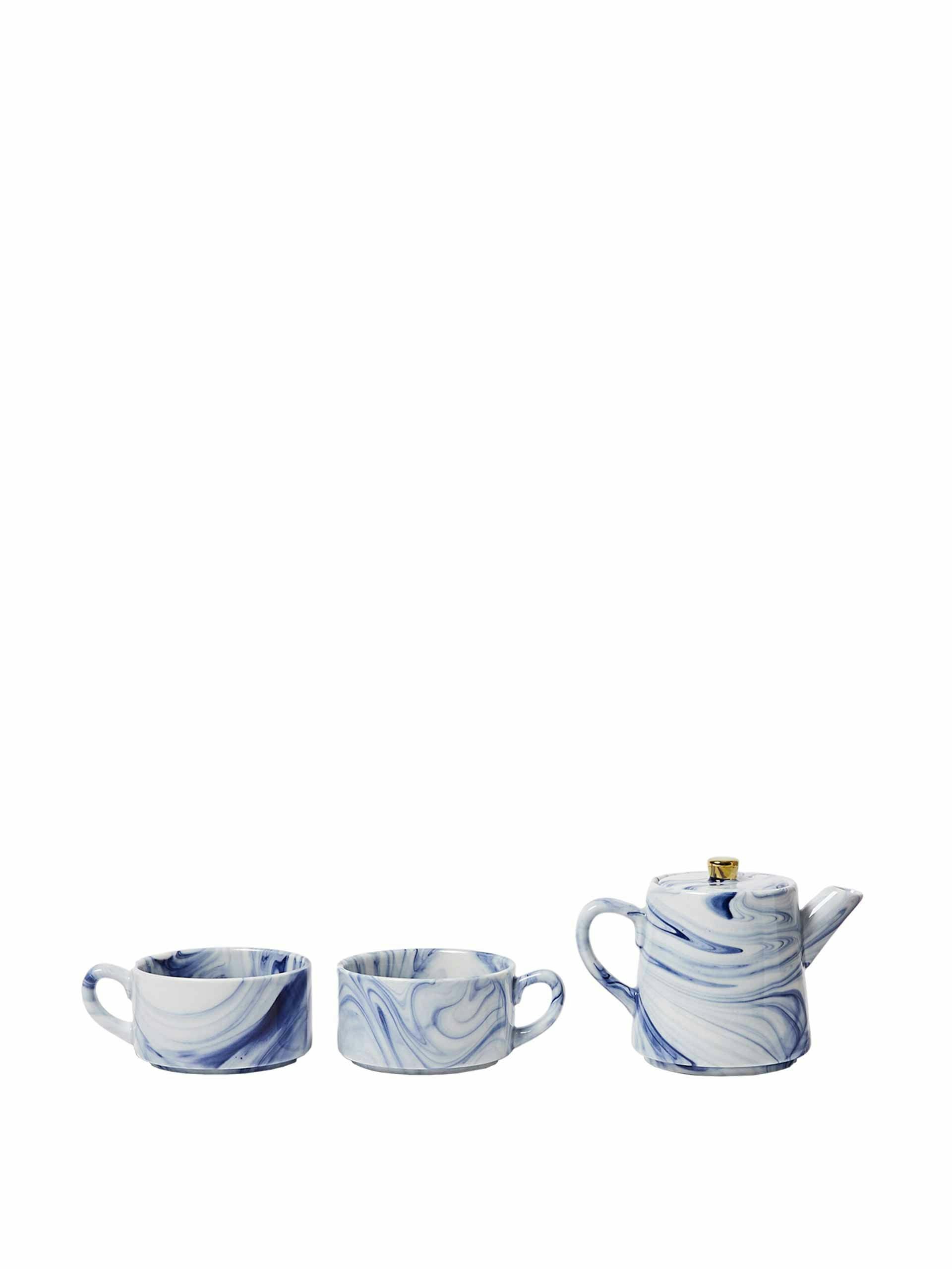 Mahi marbled blue ceramic tea for two set