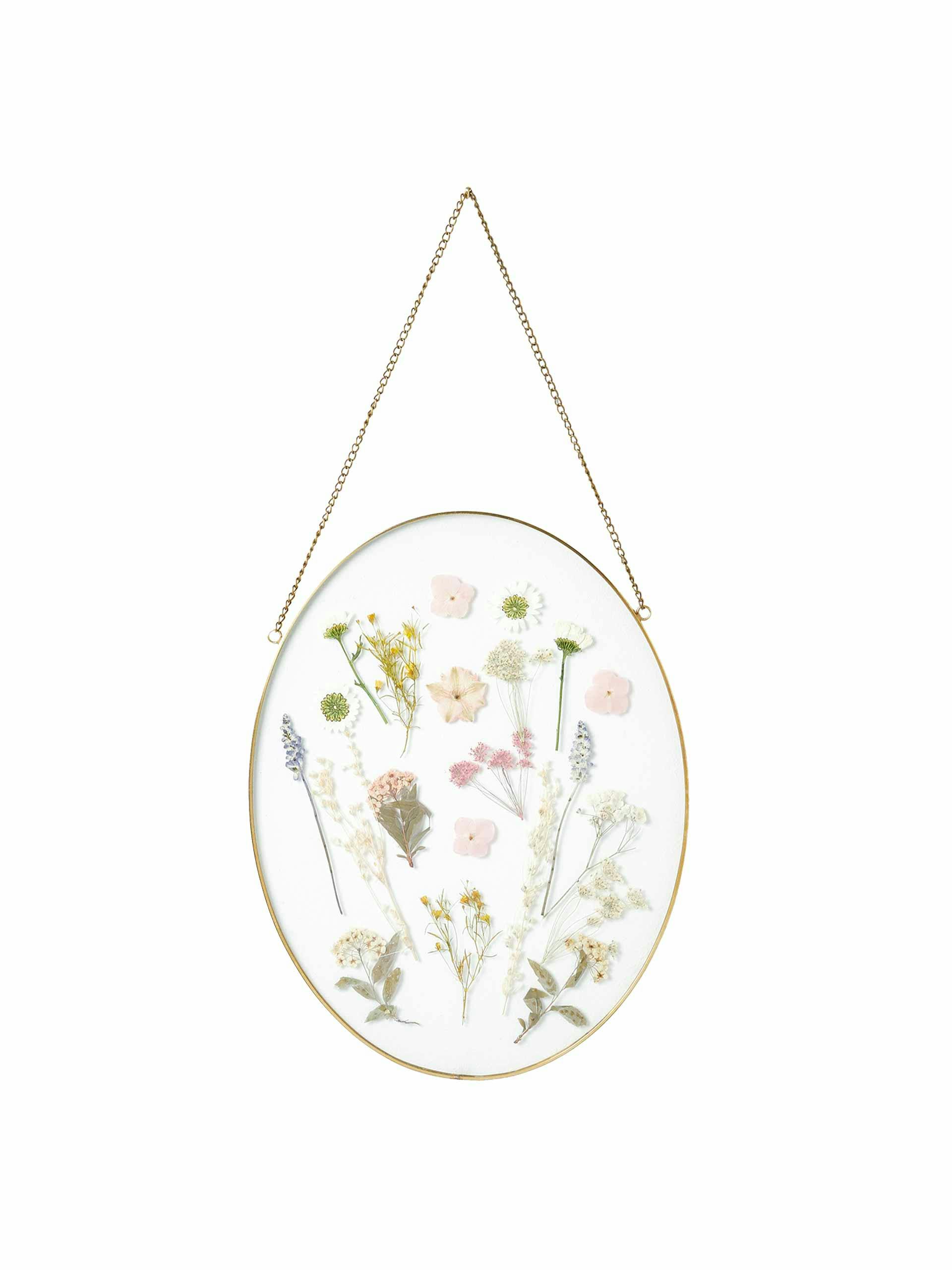 Gold and glass oval dried flower wall hanging