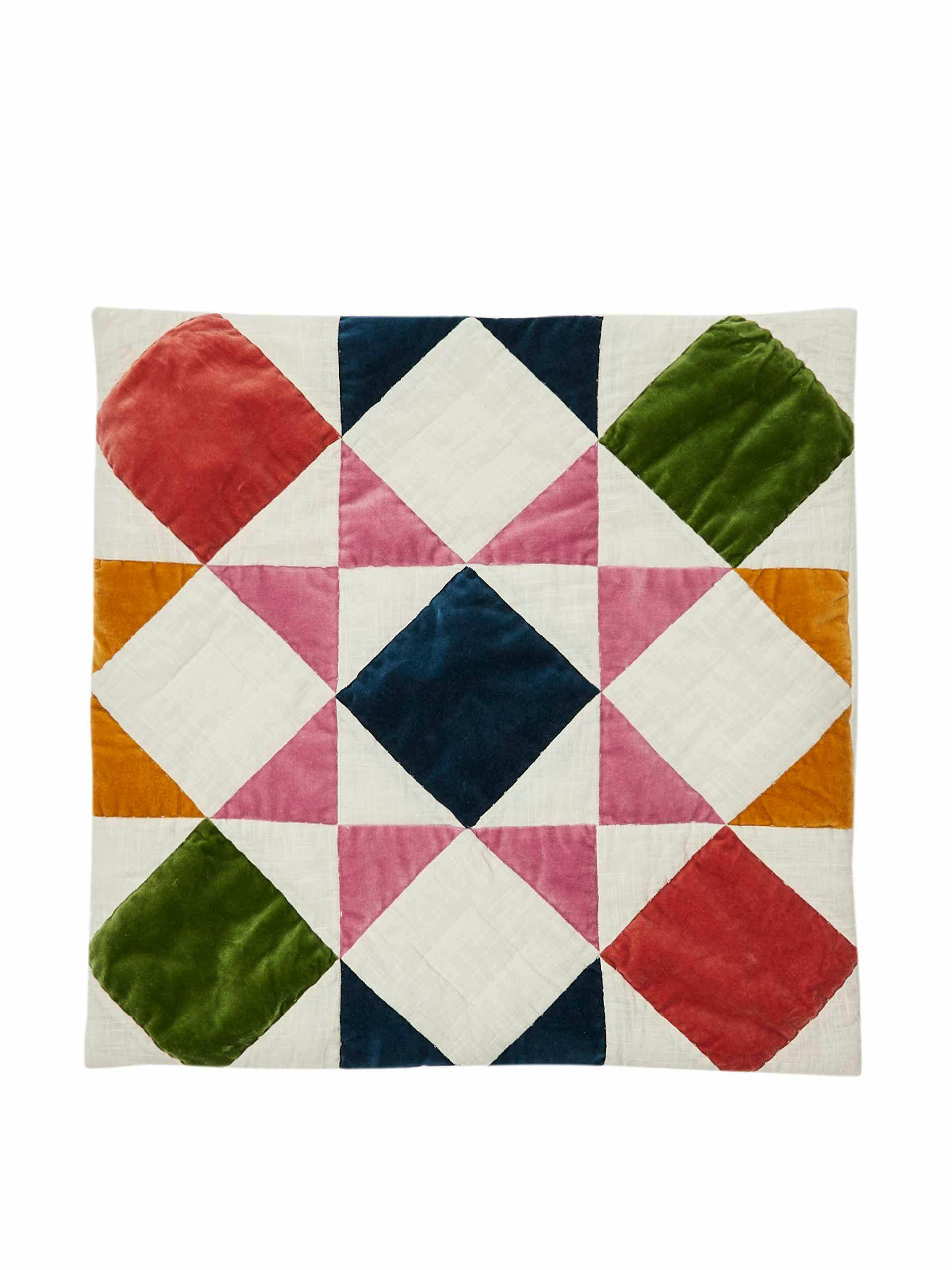 Patchwork multicolour velvet cushion cover