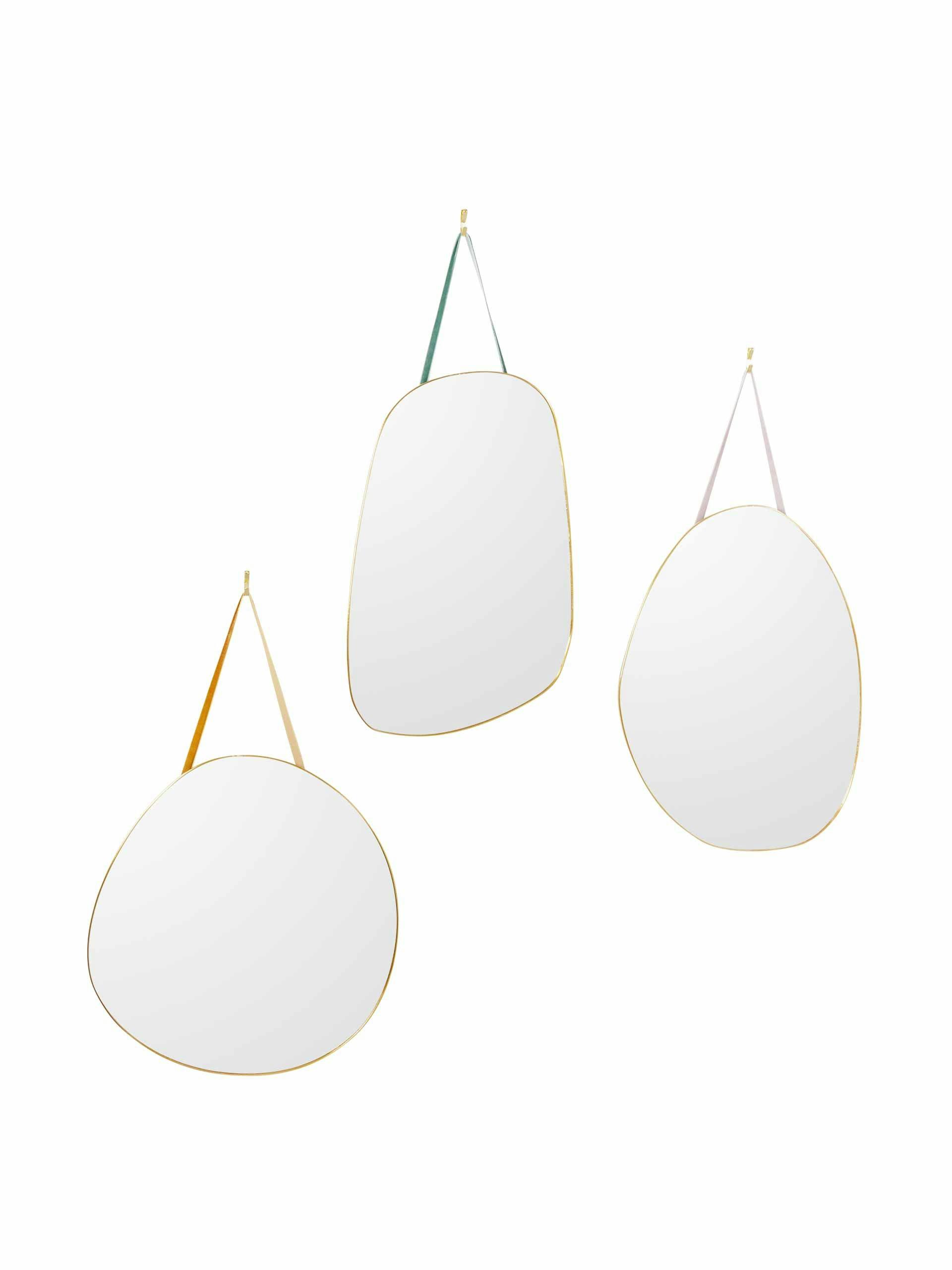 Pebble hanging gold and glass wall mirrors (set of 3)