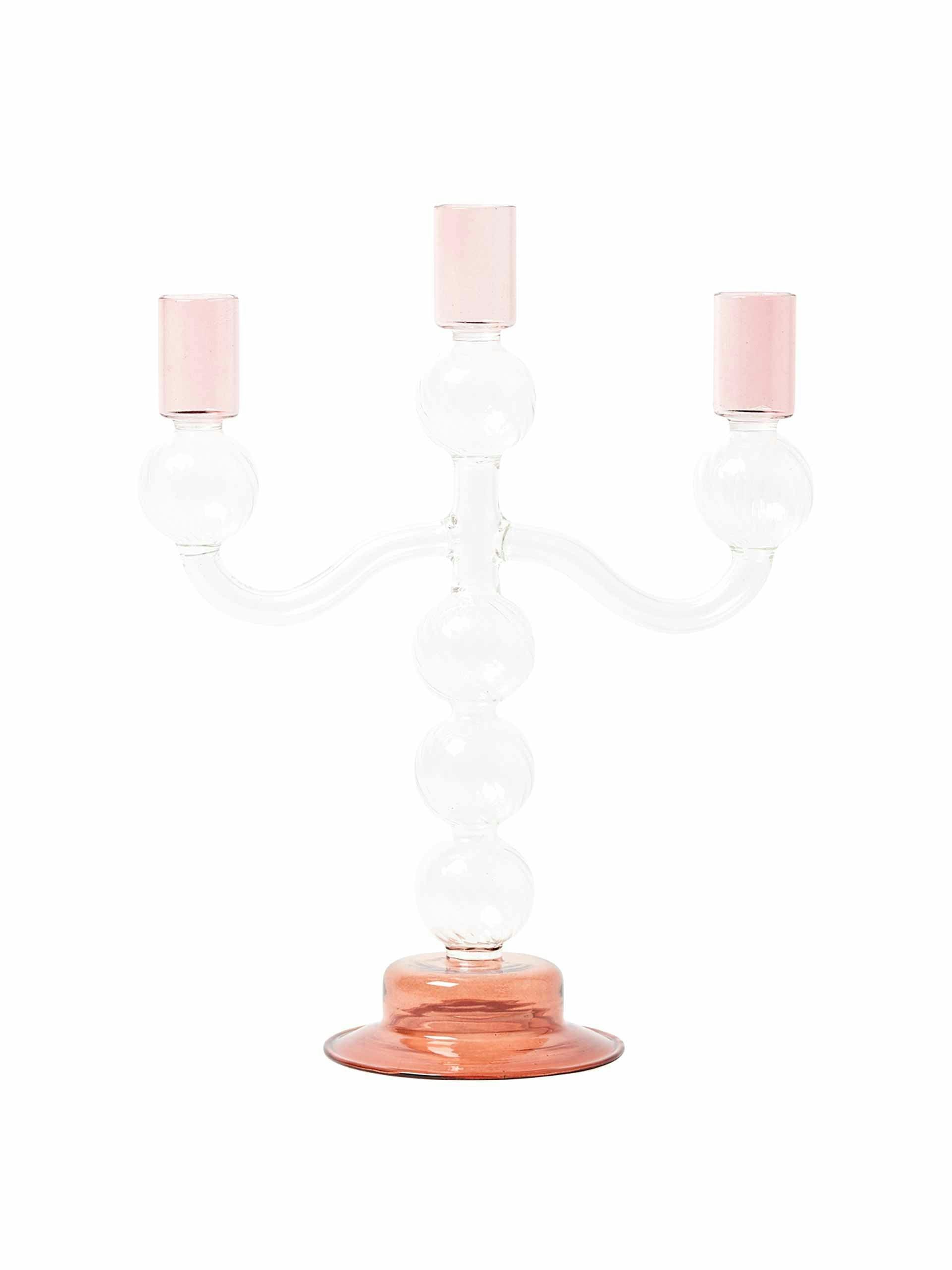 Lea pink & orange glass candelabra