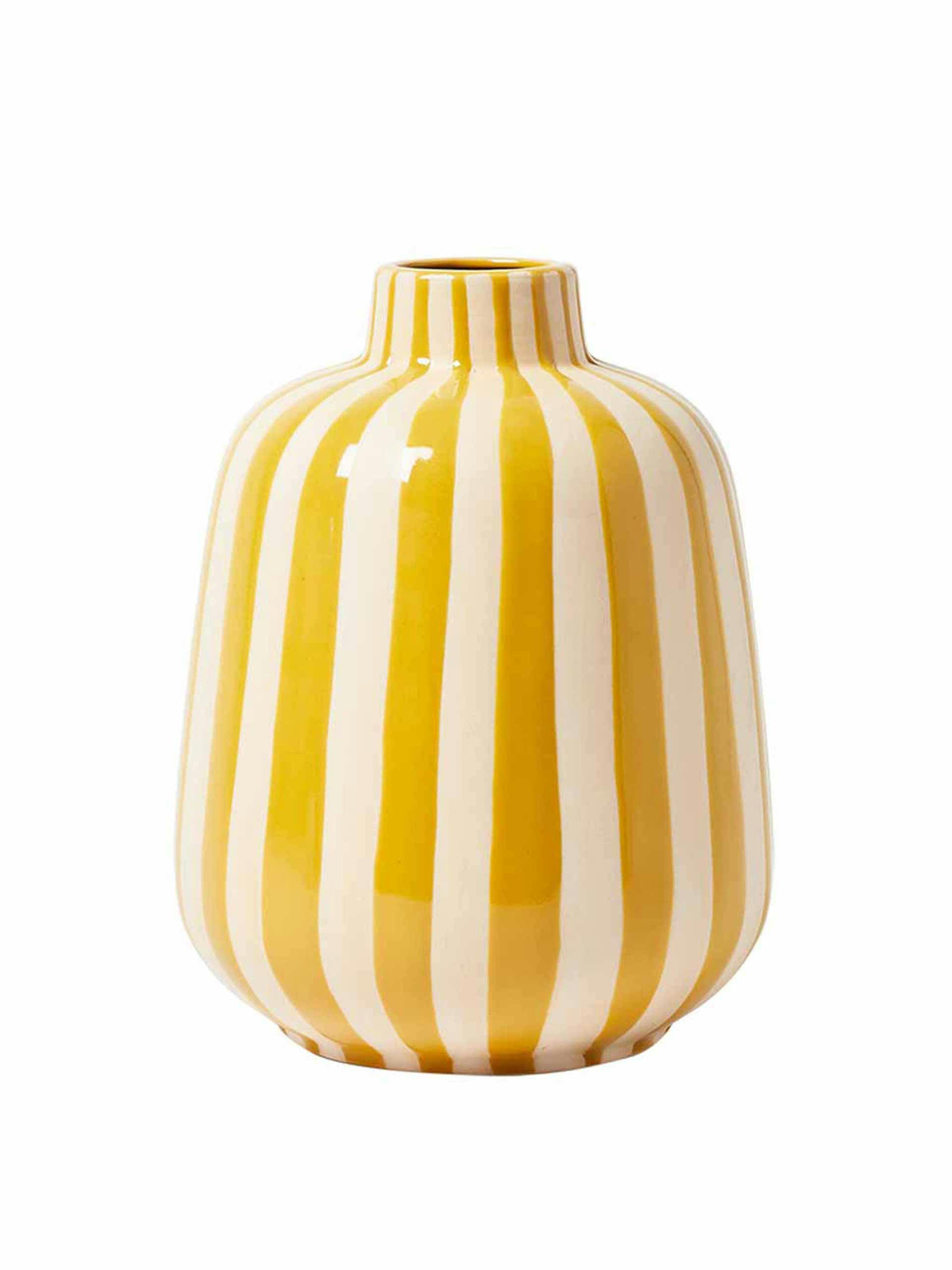 Riviera stripe yellow ceramic vase
