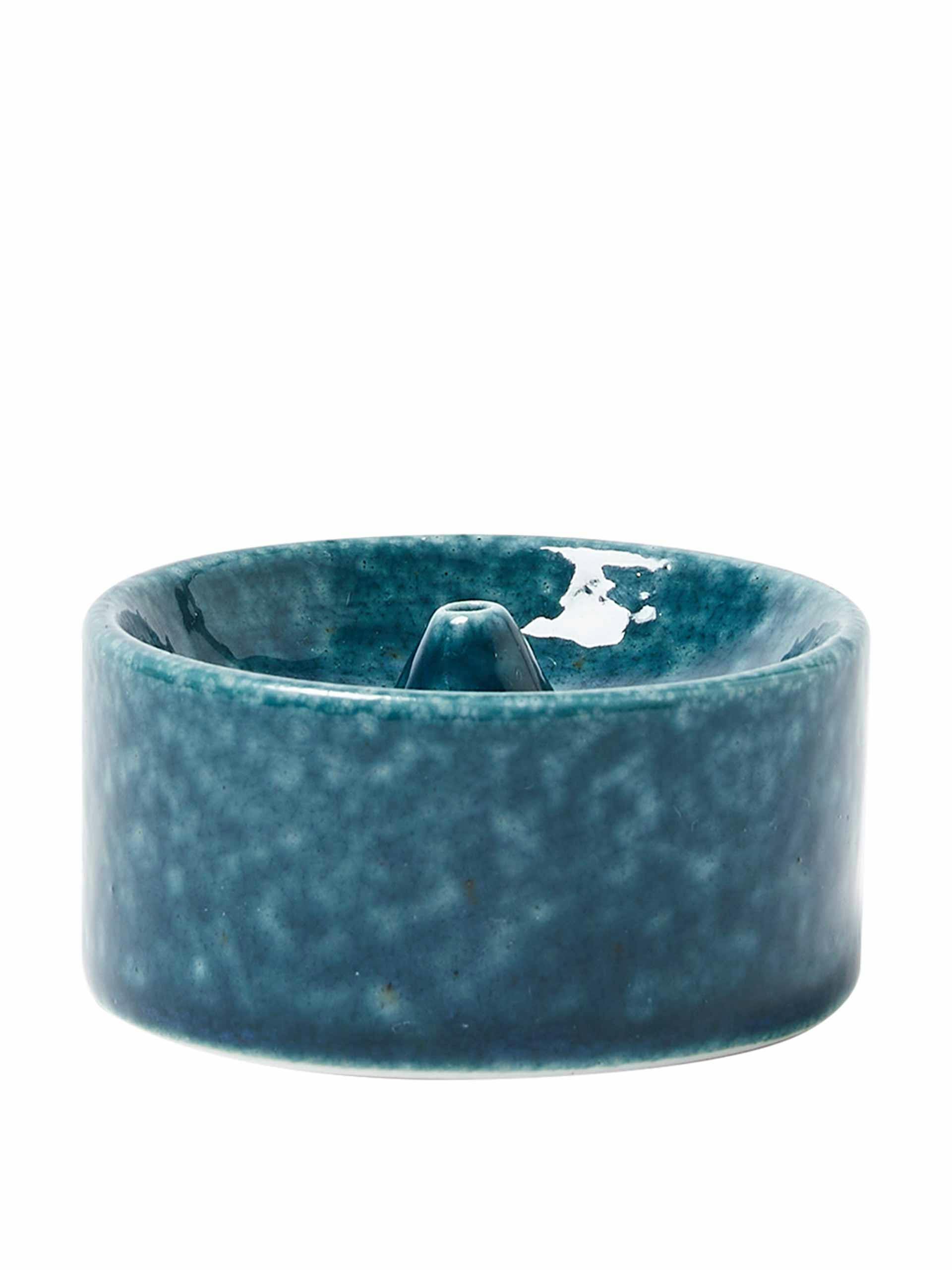 Round blue ceramic incense holder