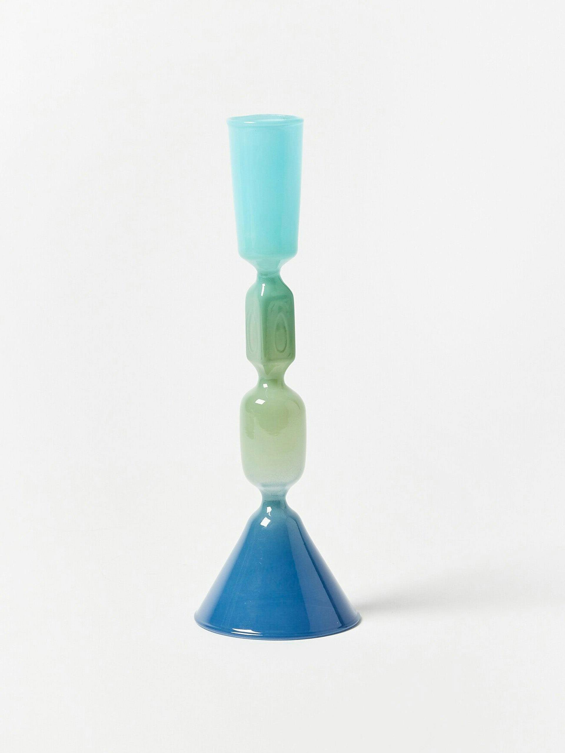 Solis ombre blue glass candleholder
