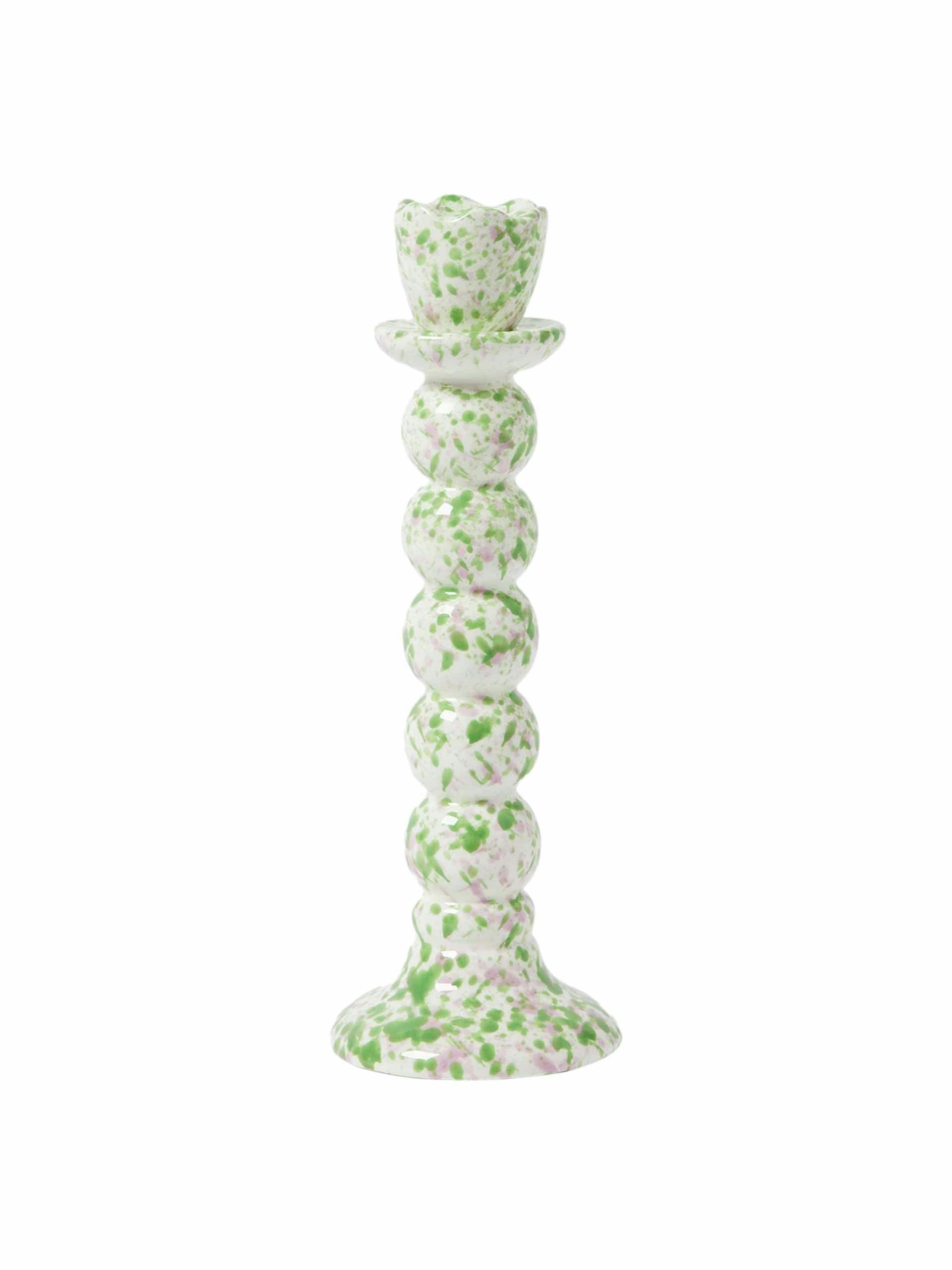 Splatter green ceramic candlestick holder
