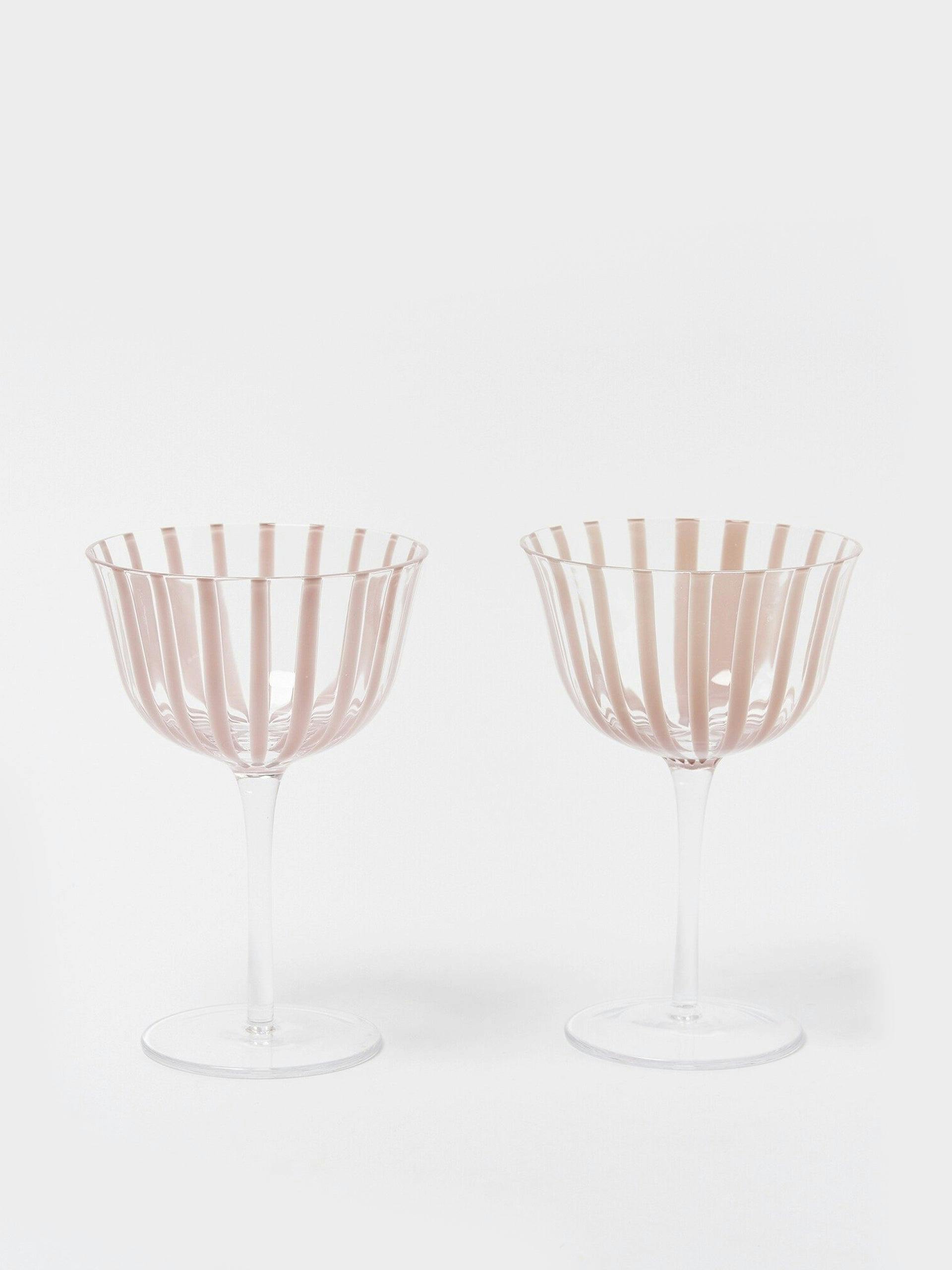 Pink striped glass champagne saucers (set of 2)