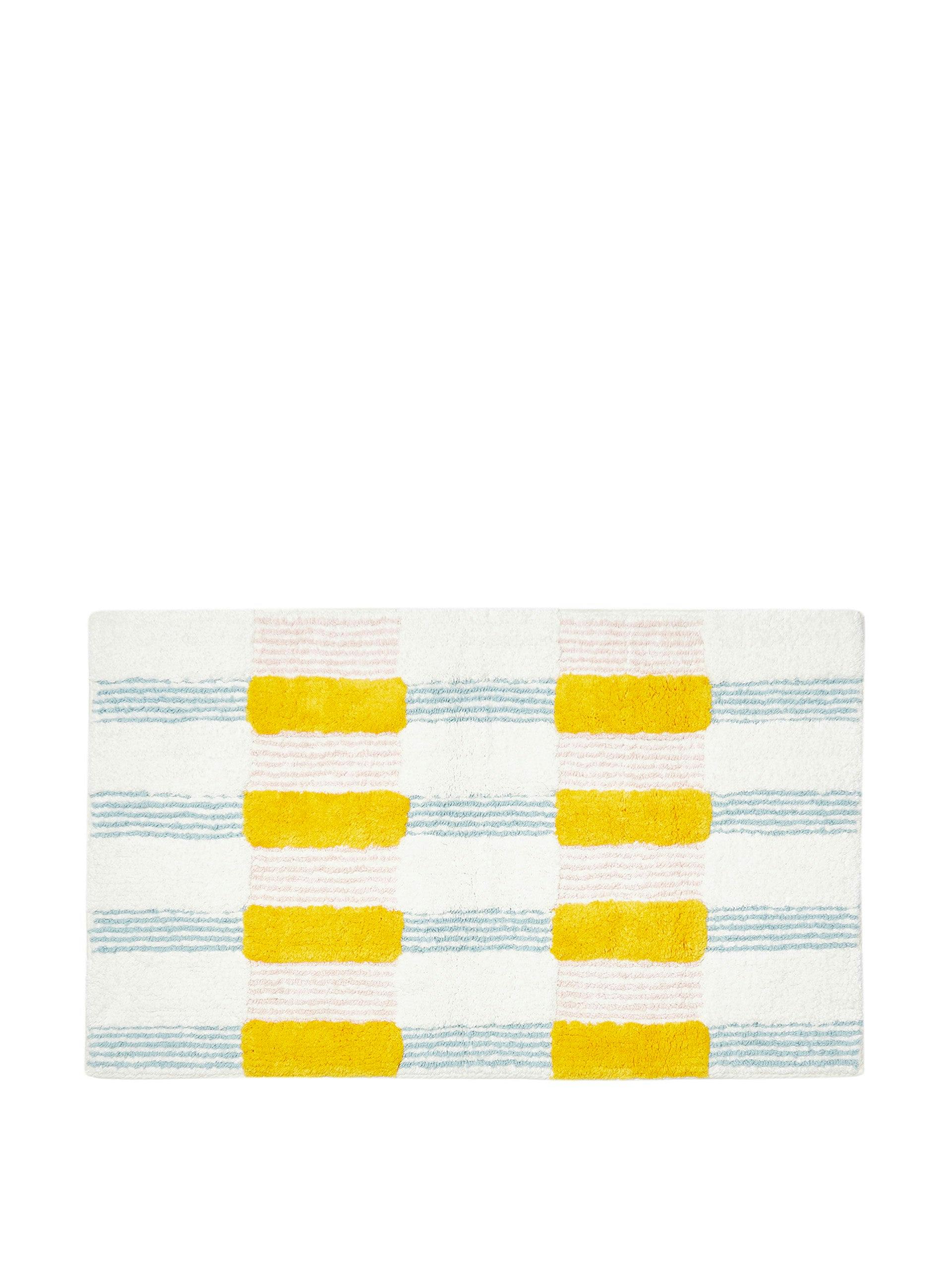 Large bath mat in yellow and blue checked pattern