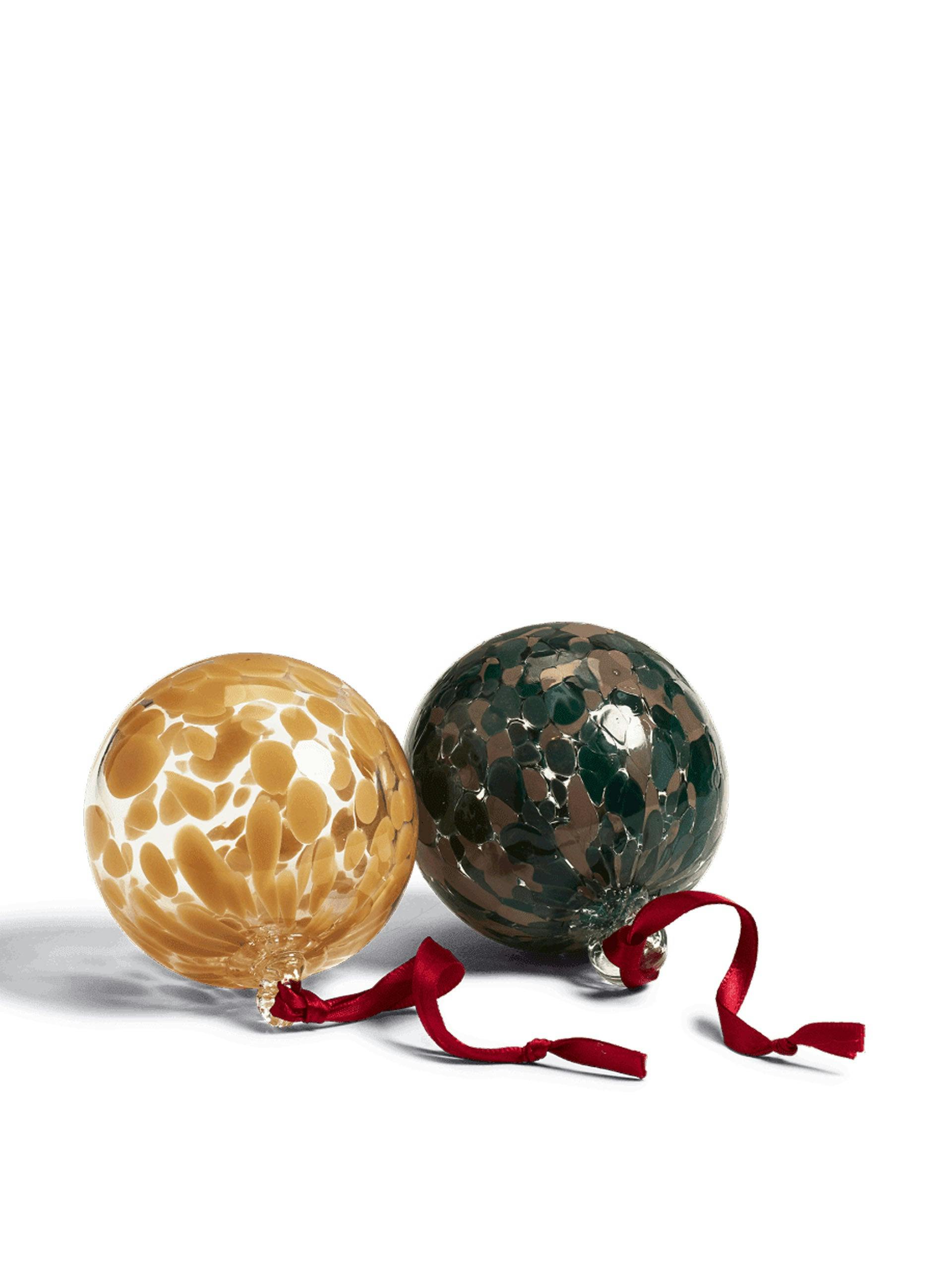 Sumi glass yellow and green bauble tree decorations (set of 2)