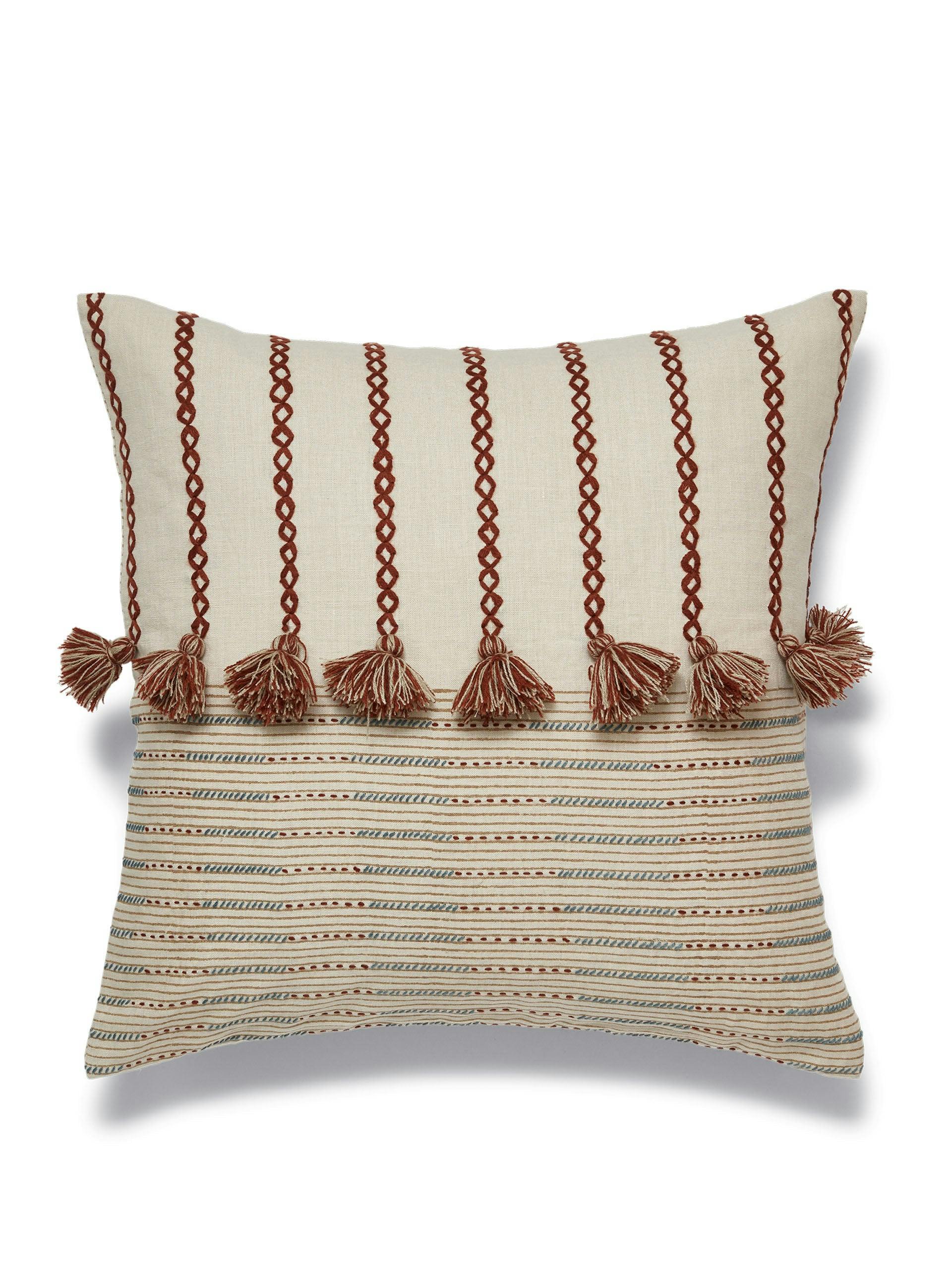 Morse striped and tasselled cushion cover