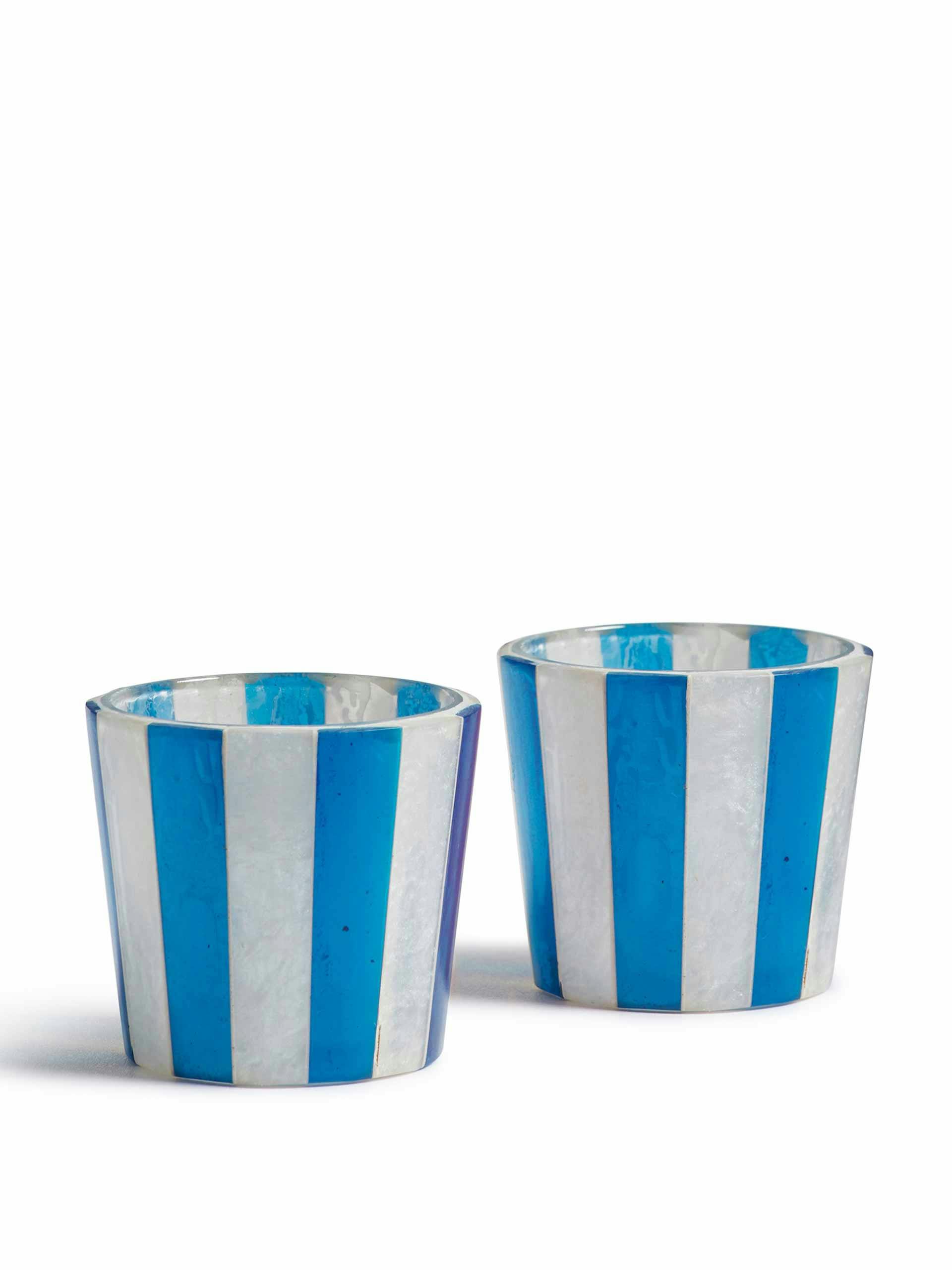 Blue stripe candle holders ( set of 2 )