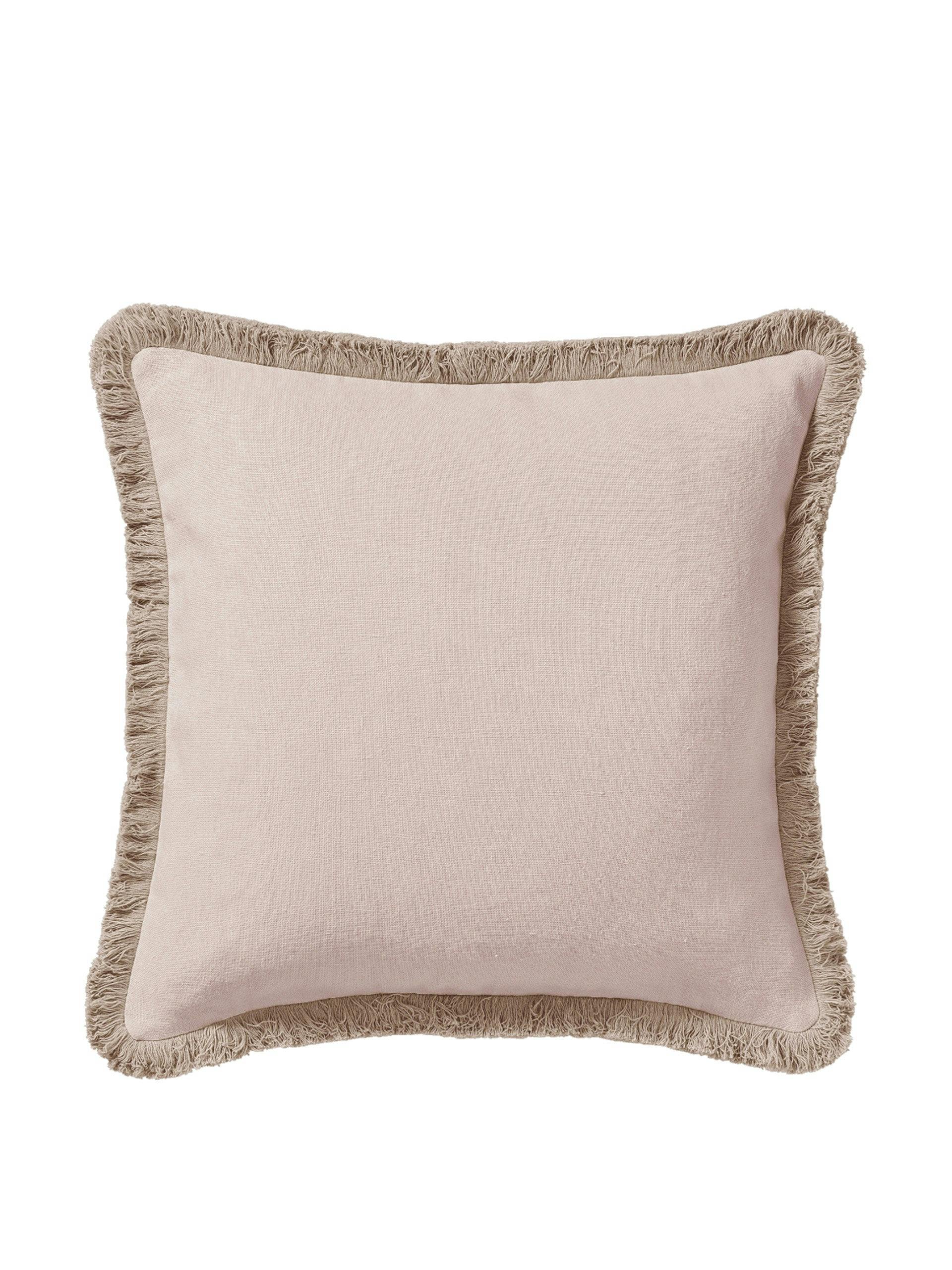 Stonewashed linen cushion cover with fringing