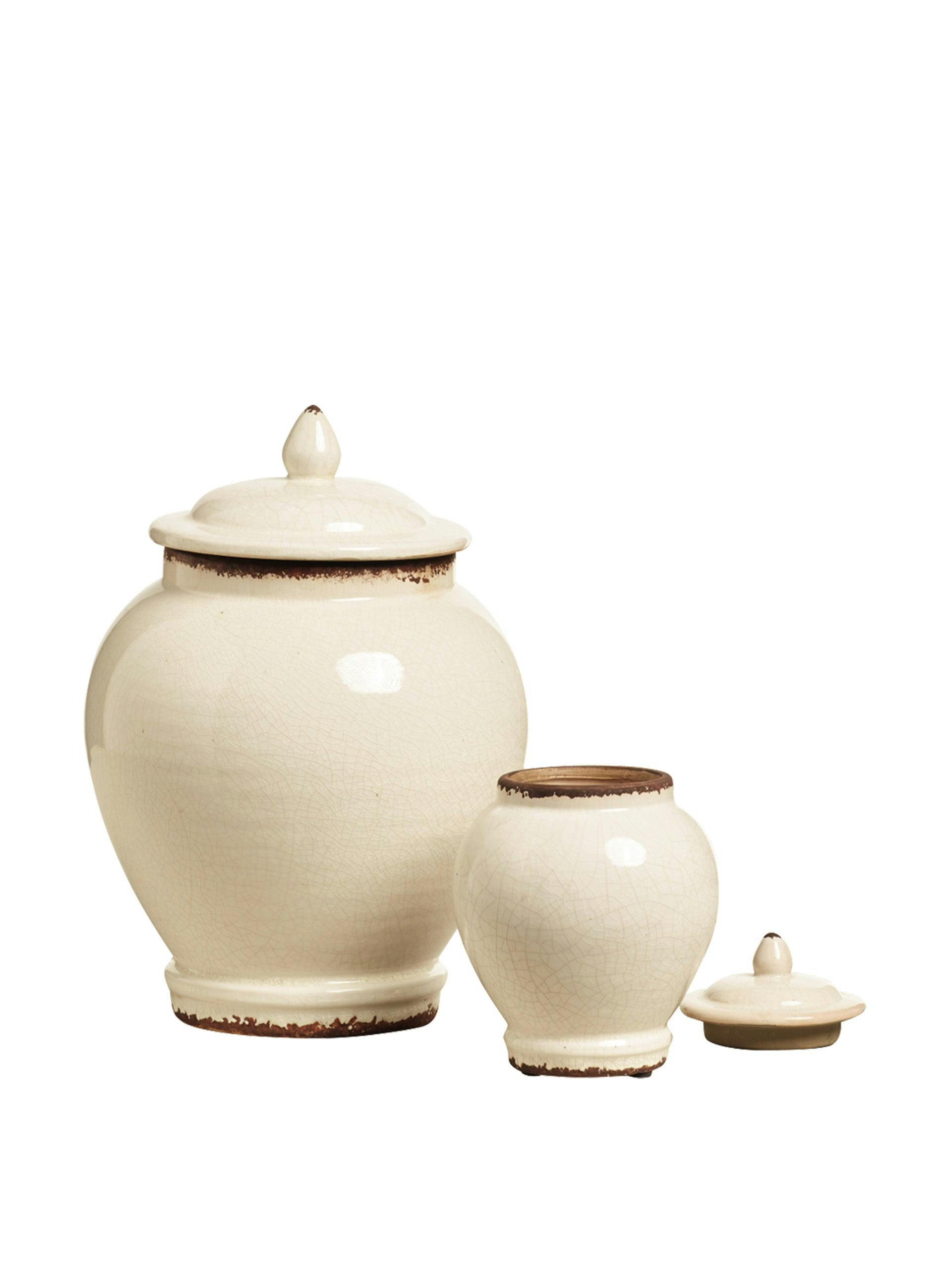 Zion white lidded pots (set of 2)