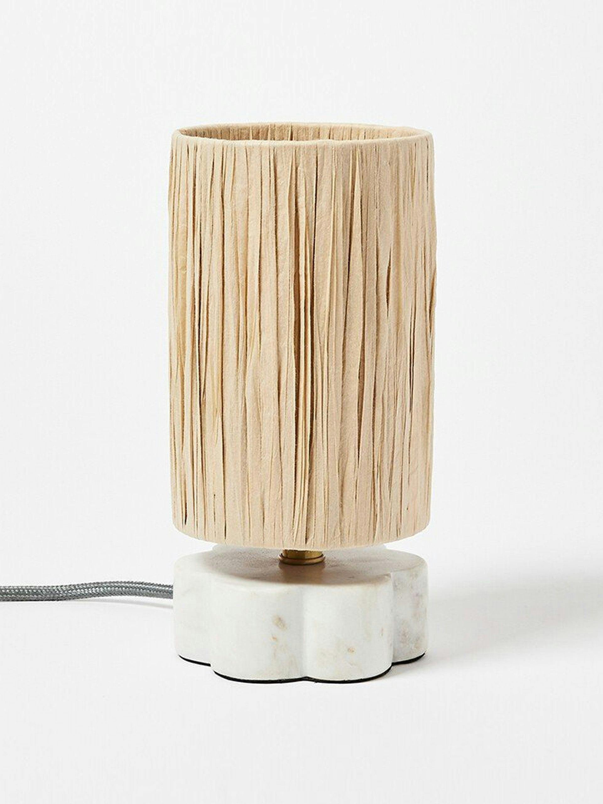 Scallop marble and raffia table lamp