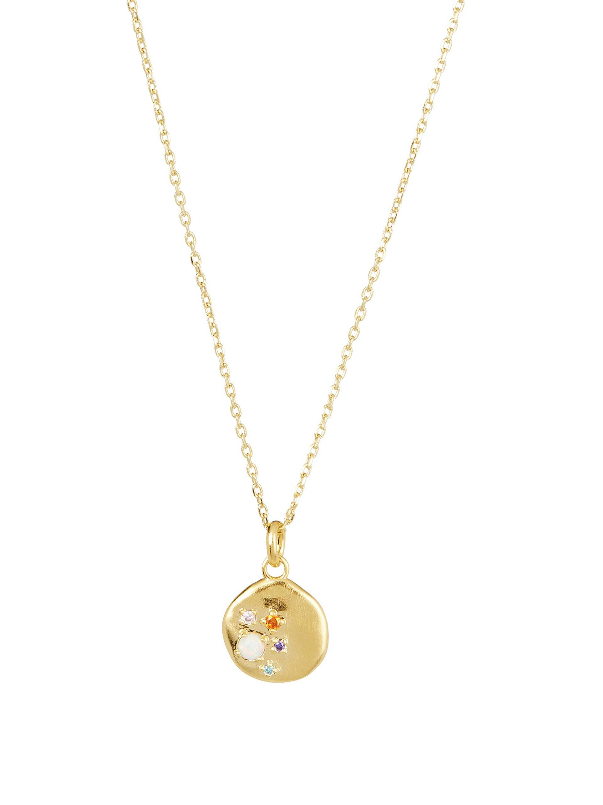 Brook opal disk charm gold plated pendant necklace