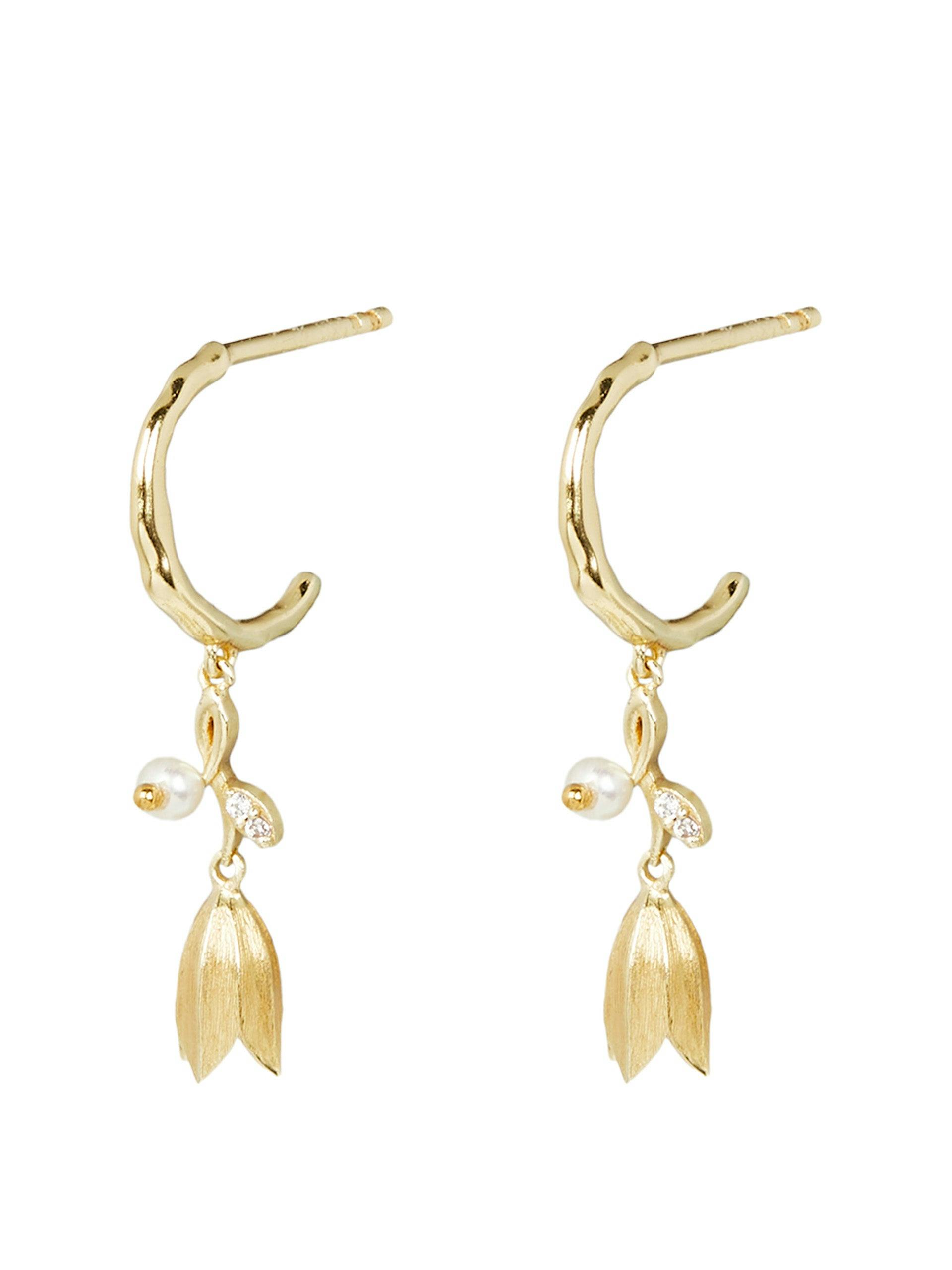 Tulip and freshwater pearl gold plated drop earrings