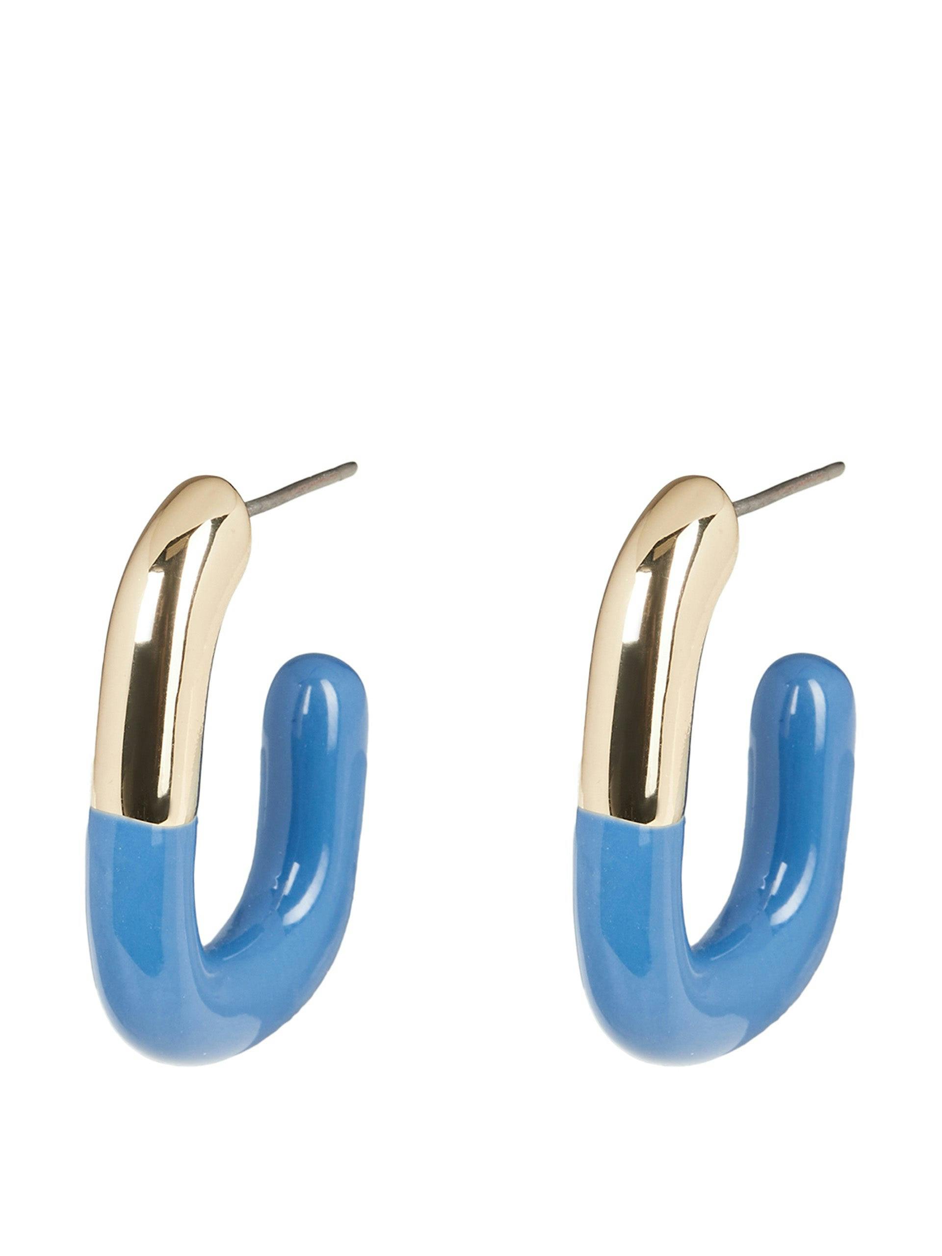 Isla blue and gold rectangular hoop earrings