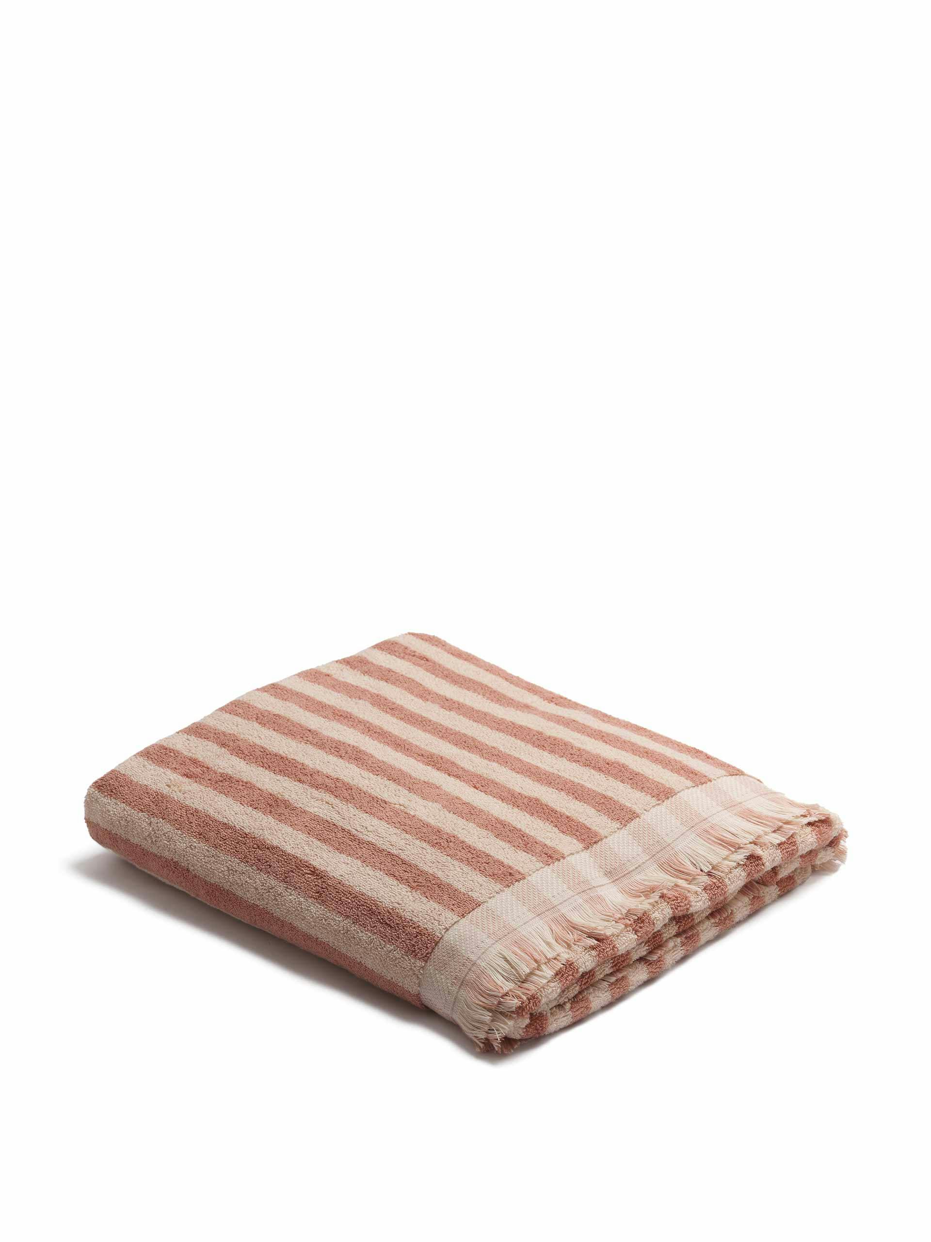 Pembroke Stripe cotton towels in Sand Shell