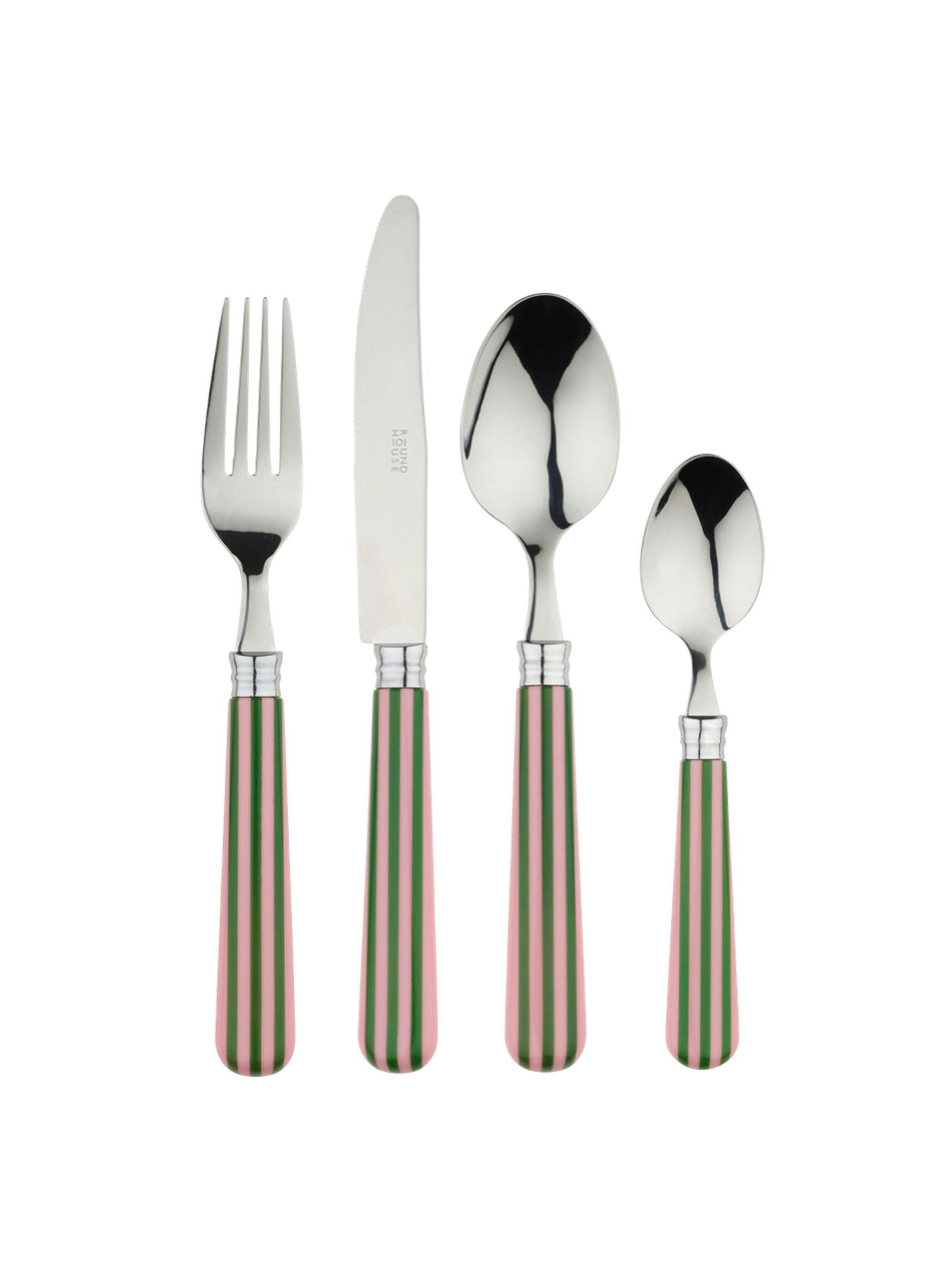 Pink and green stripe cutlery set