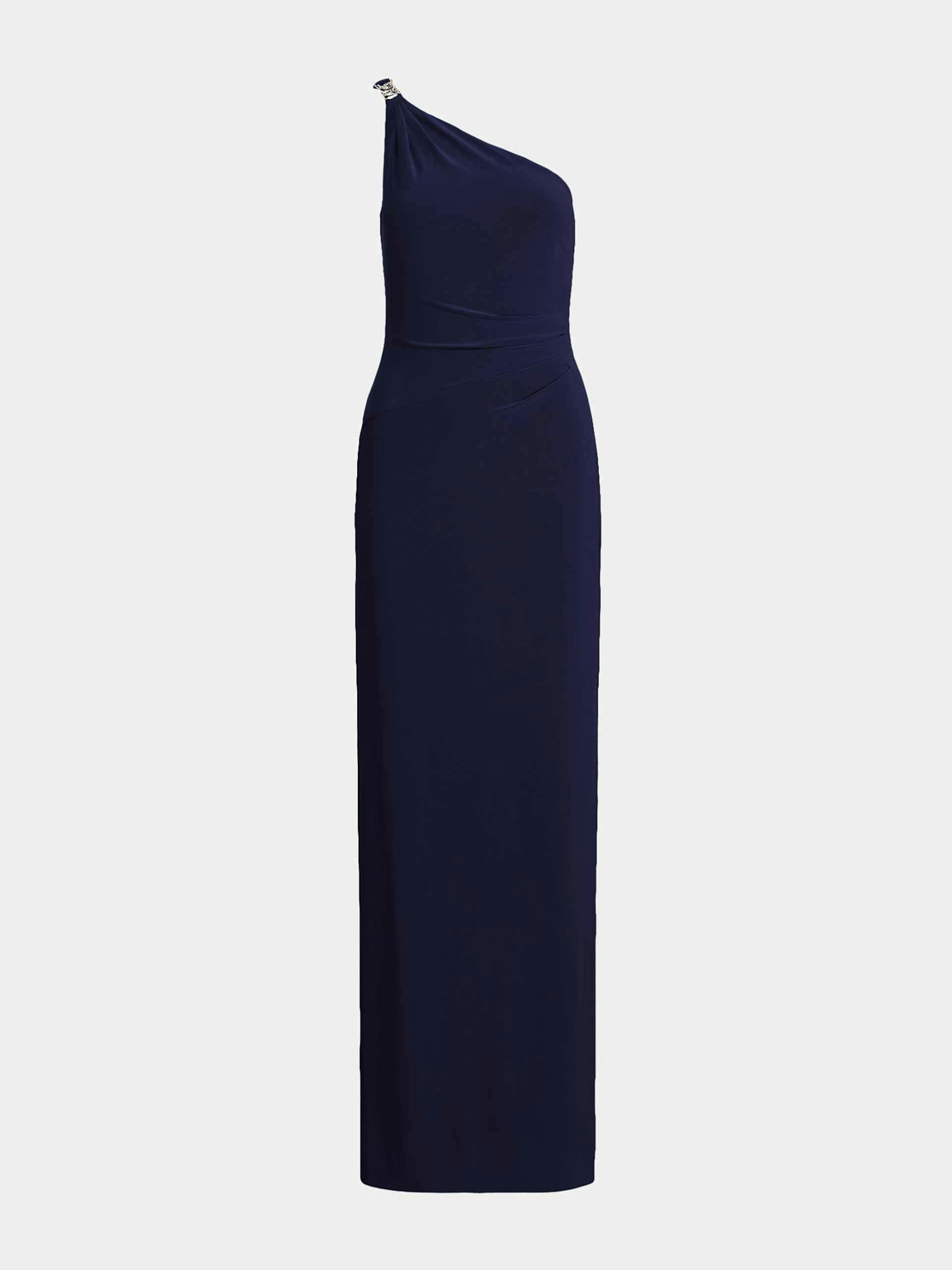 Jersey one-shoulder gown in Navy