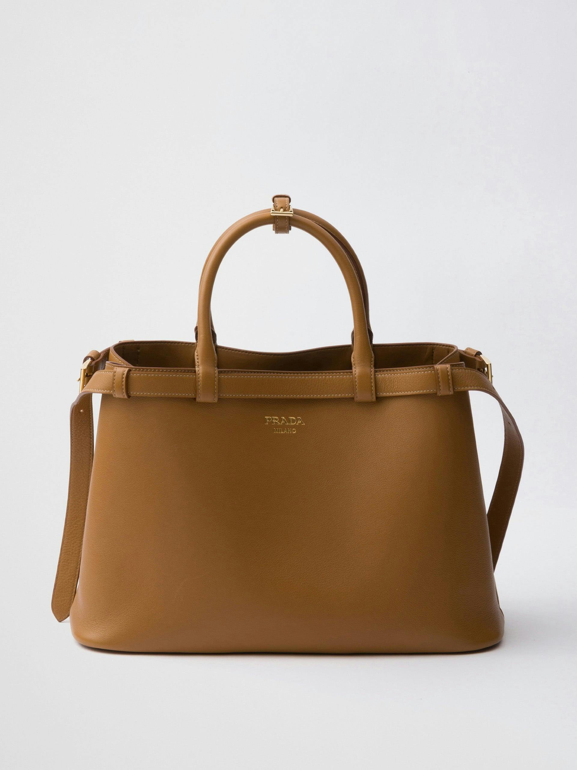 Buckle medium leather handbag with double belt