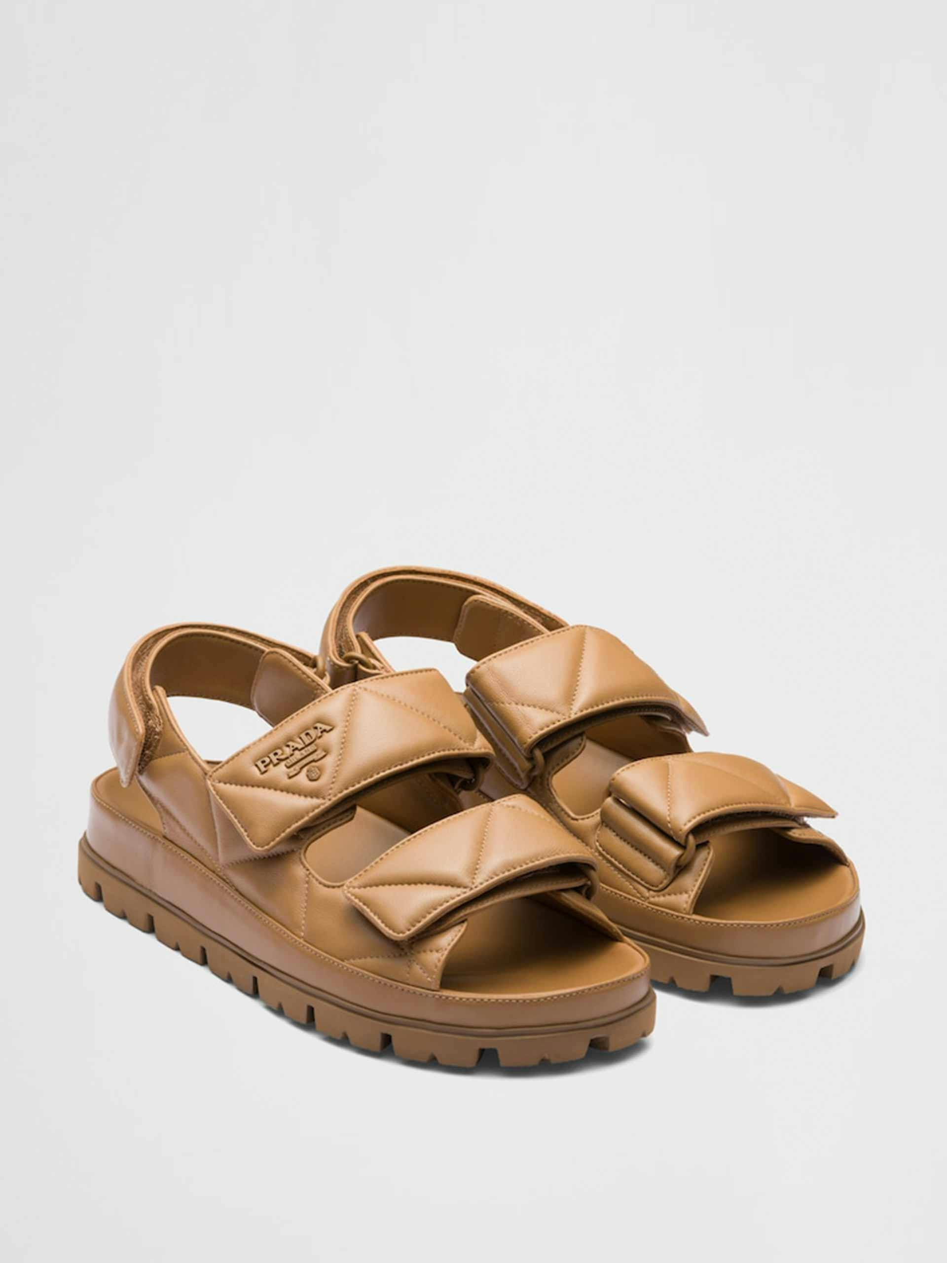 Brown padded nappa leather sandals