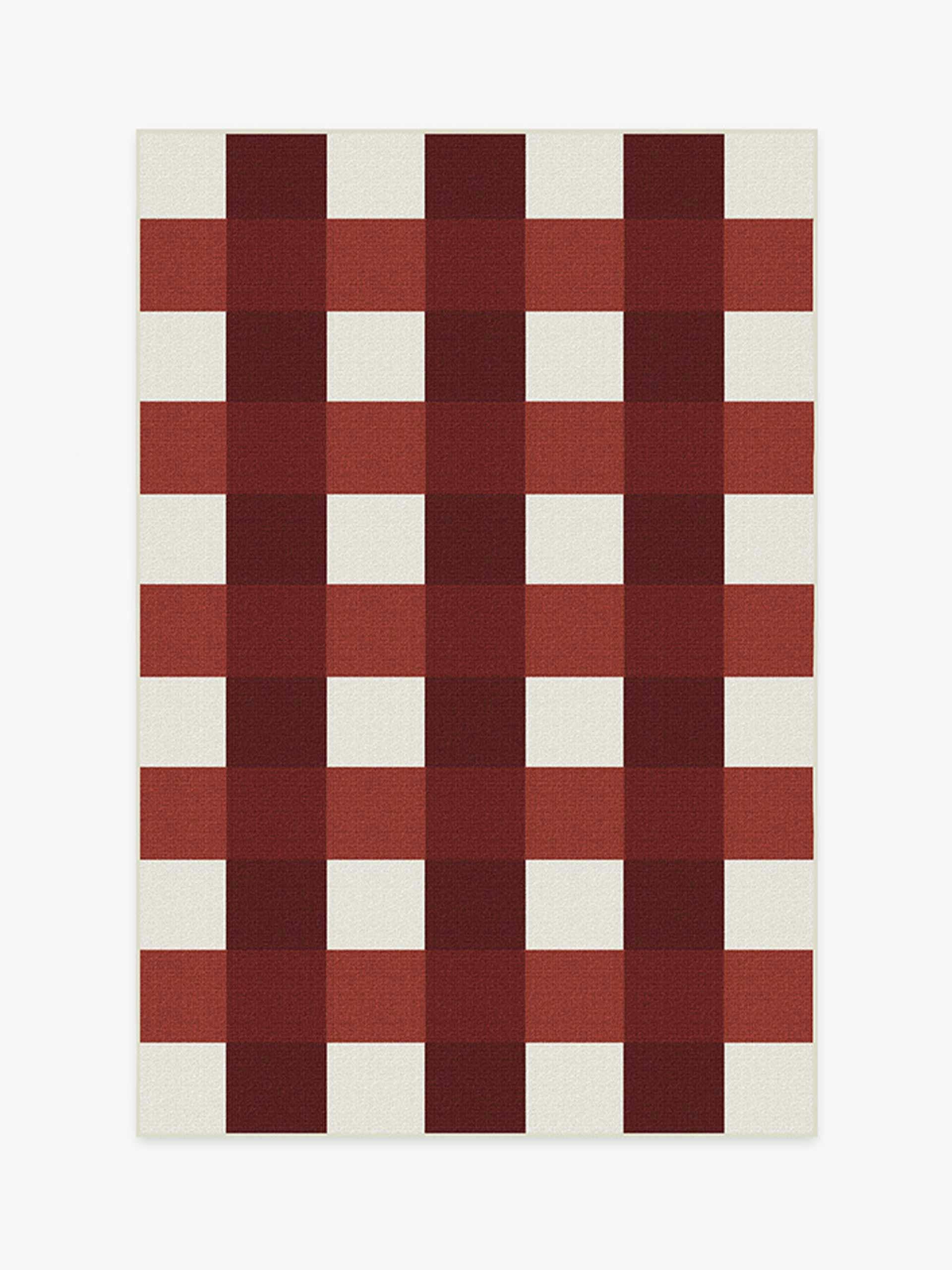 Outdoor gingham plaid red & white rug