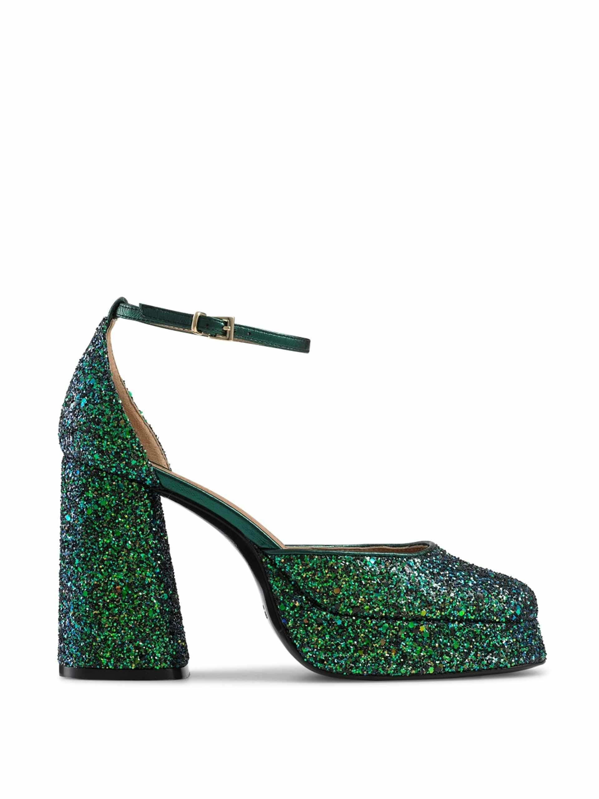 Green glitter platform sandals