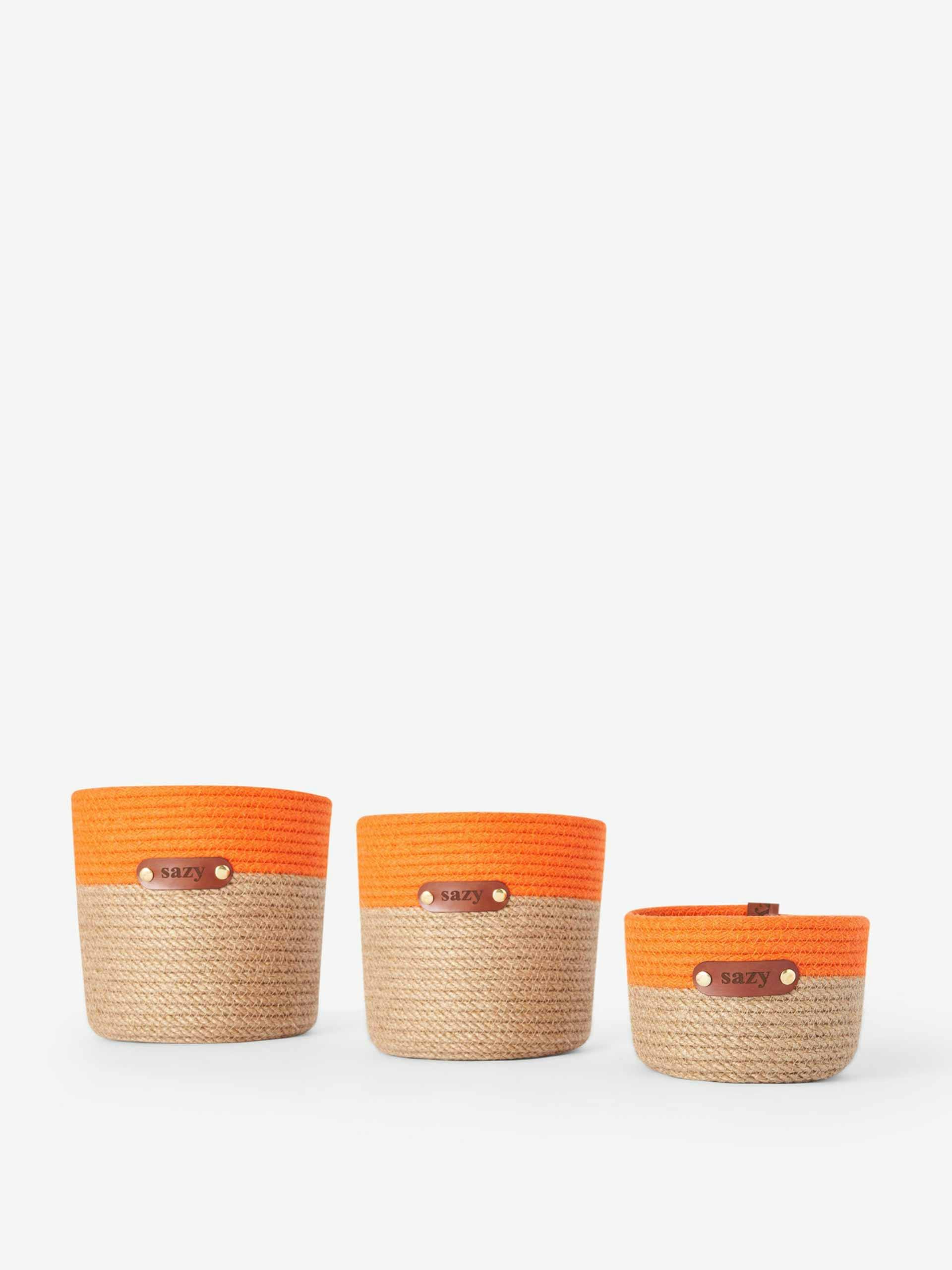 Orange and beige woven basket ( set of 3 )