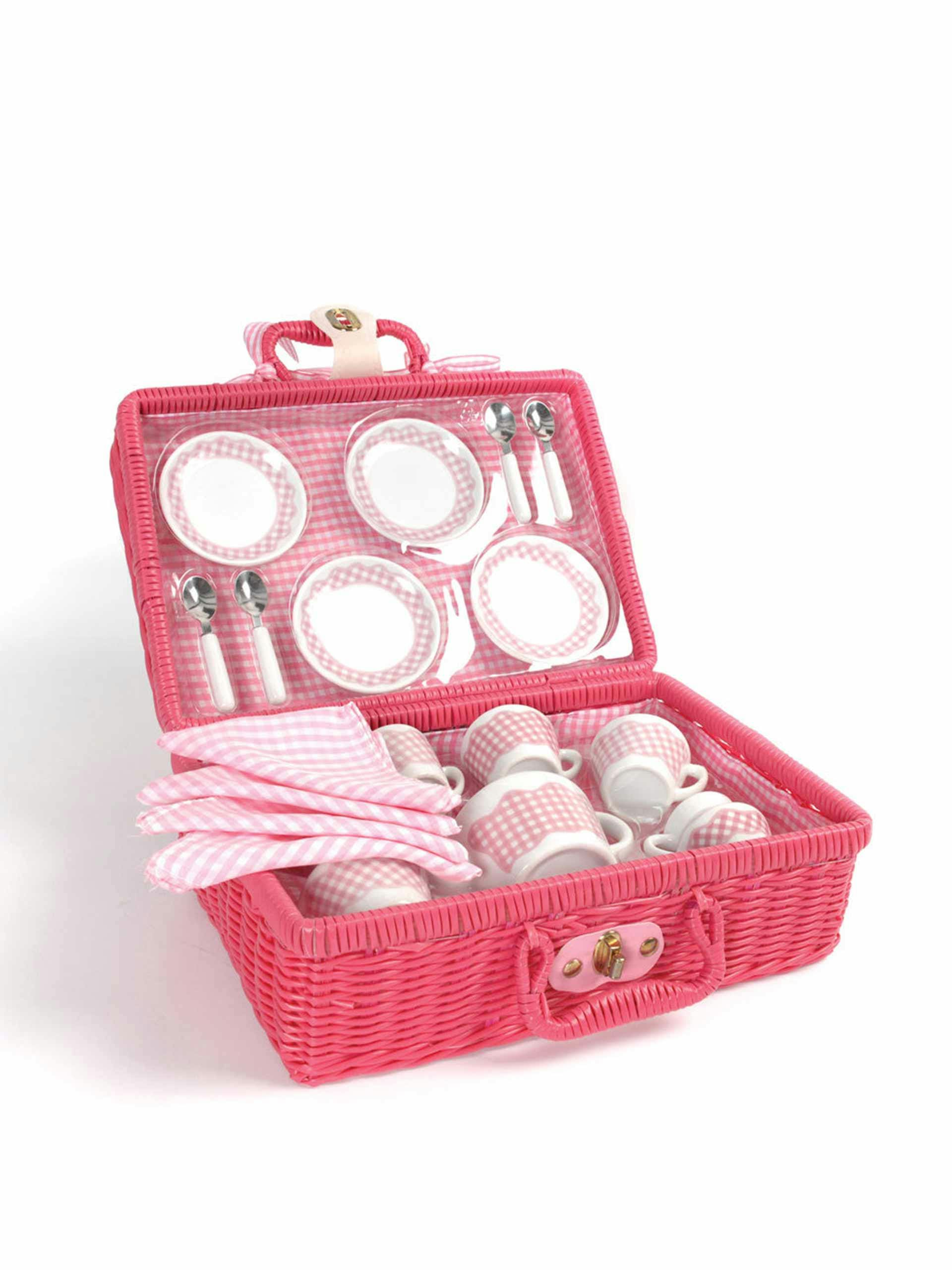 Pink wooden picnic tea set