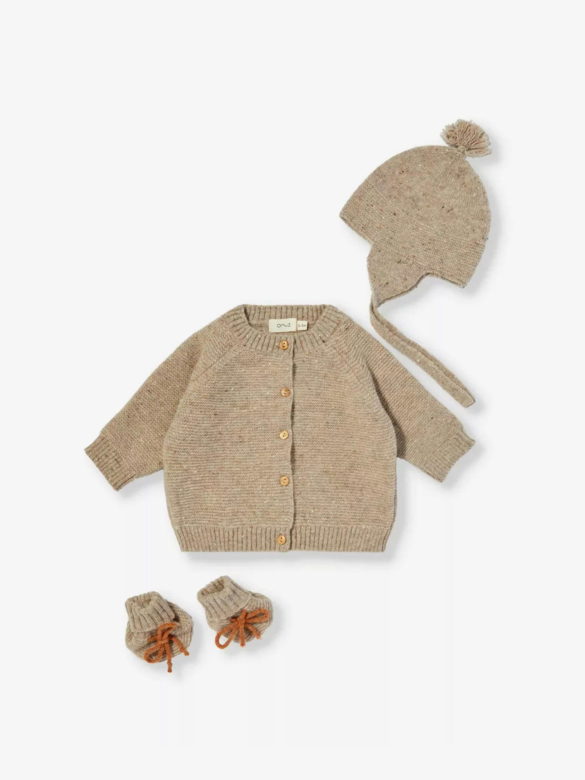 Oatmeal knitted wool gift set (3-piece)