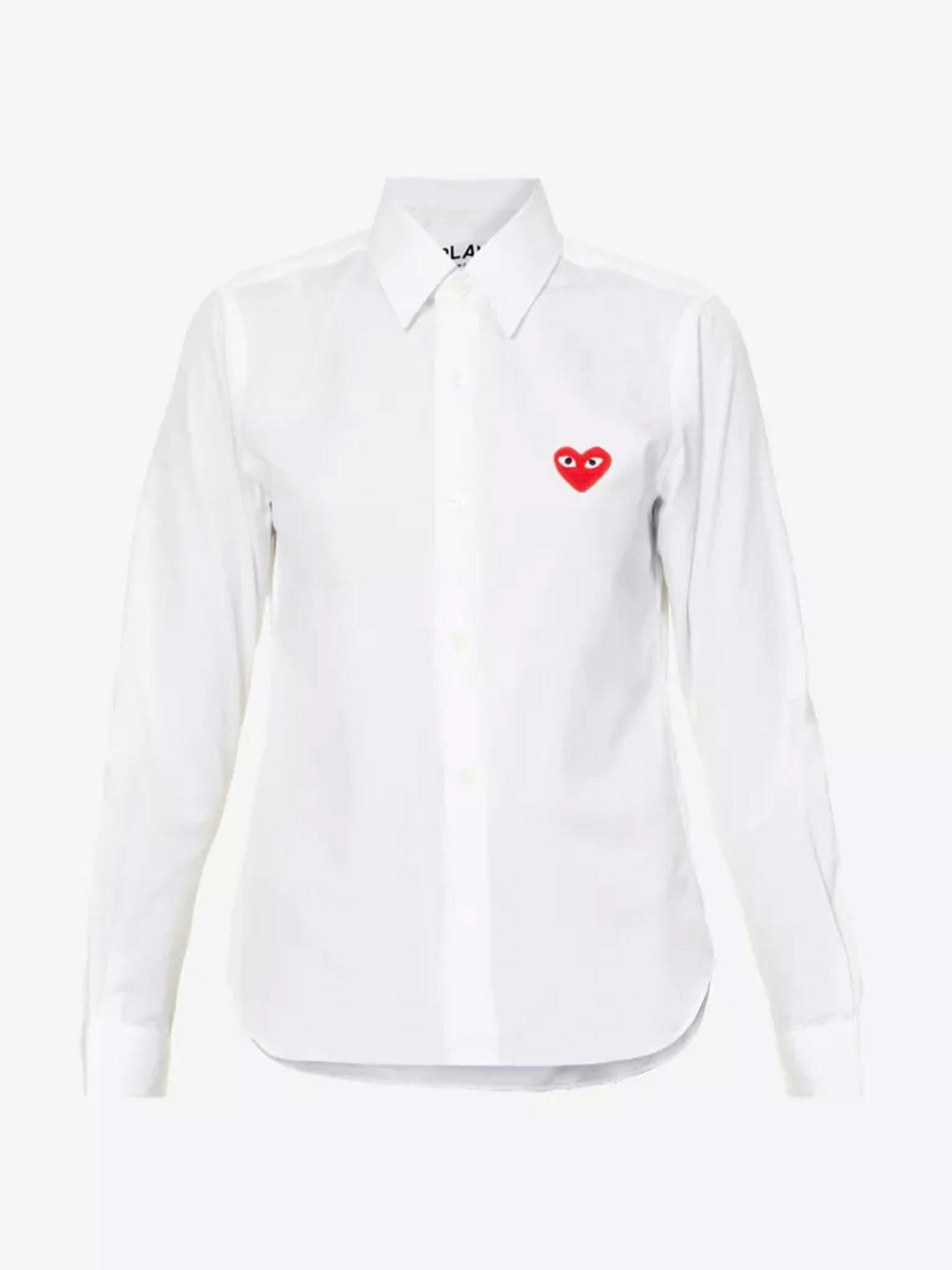 Heart-appliqué regular-fit cotton shirt