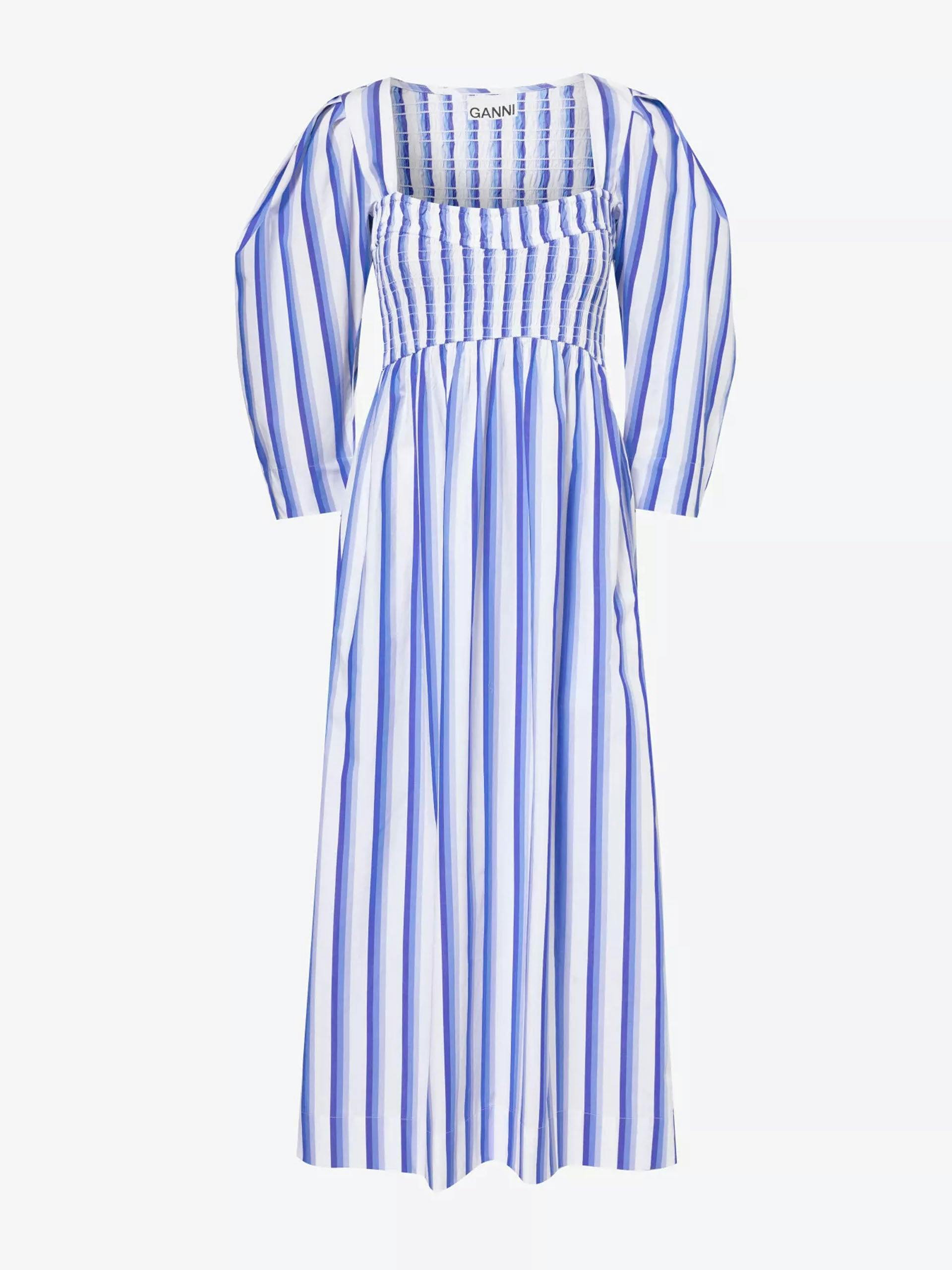 Striped balloon-sleeve organic-cotton midi dress