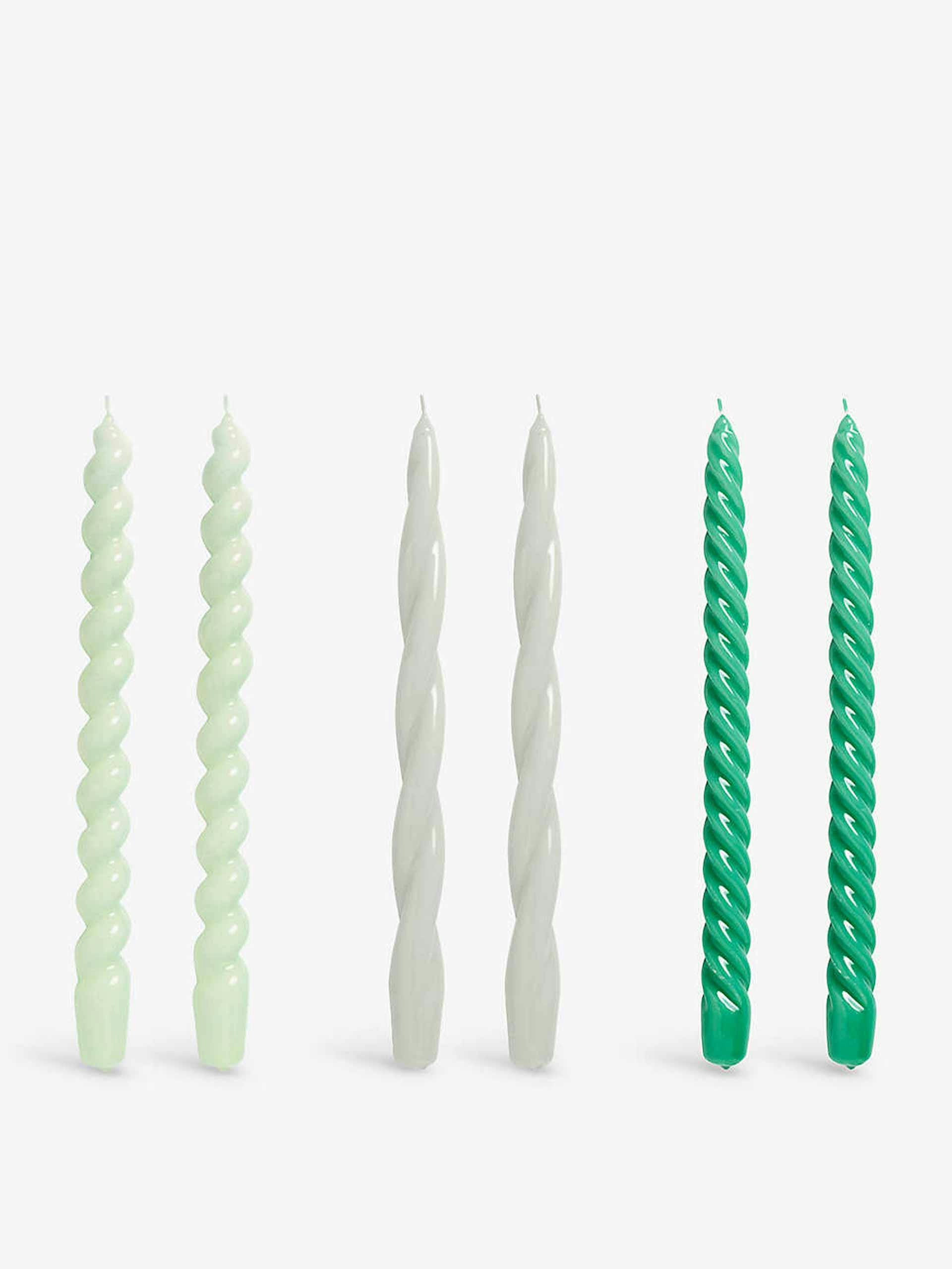 Green spiral candles (set of six)