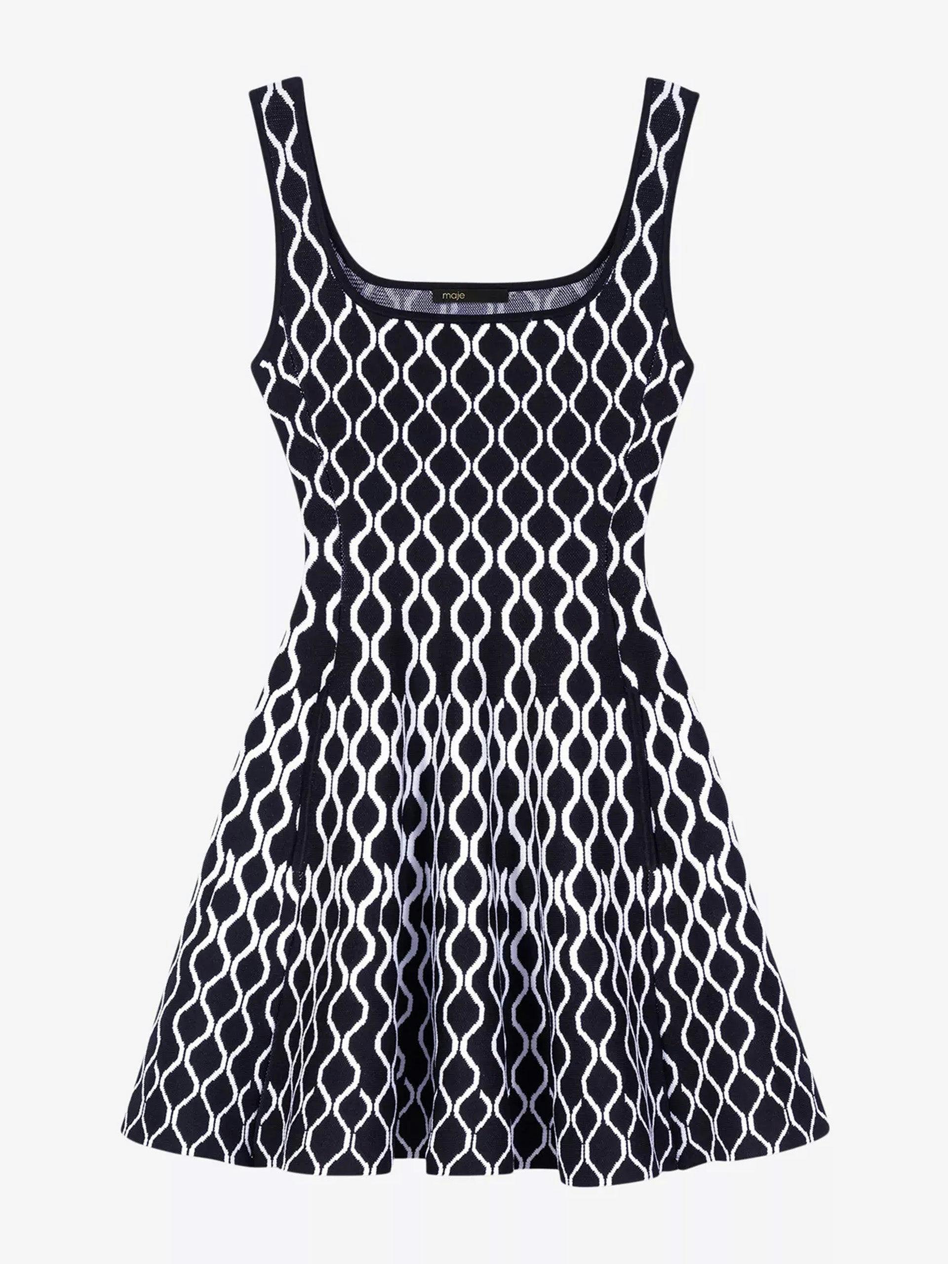 Square-neck geometric-pattern stretch-knit mini dress