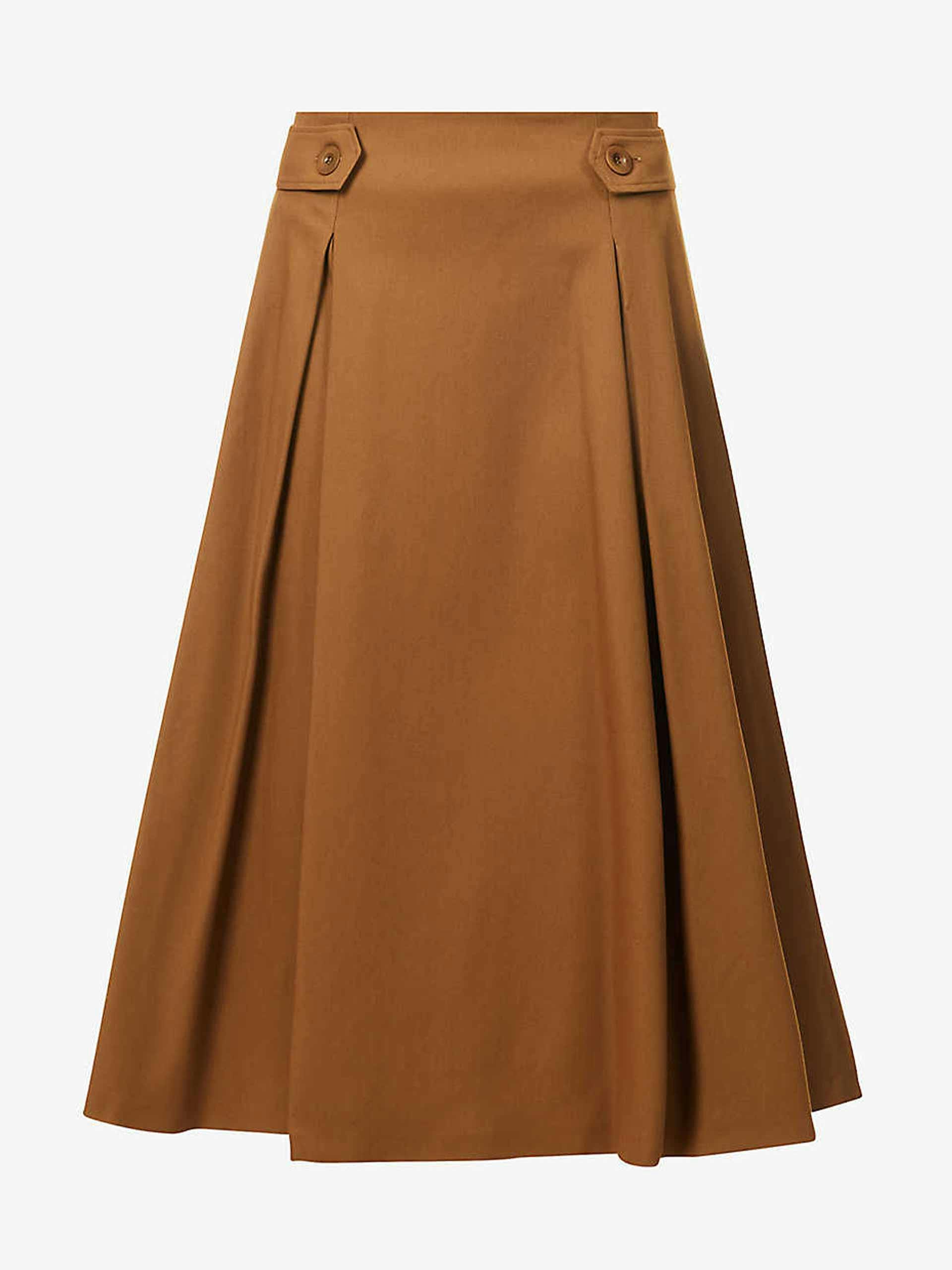 Toledo buttoned-strap stretch-cotton midi skirt