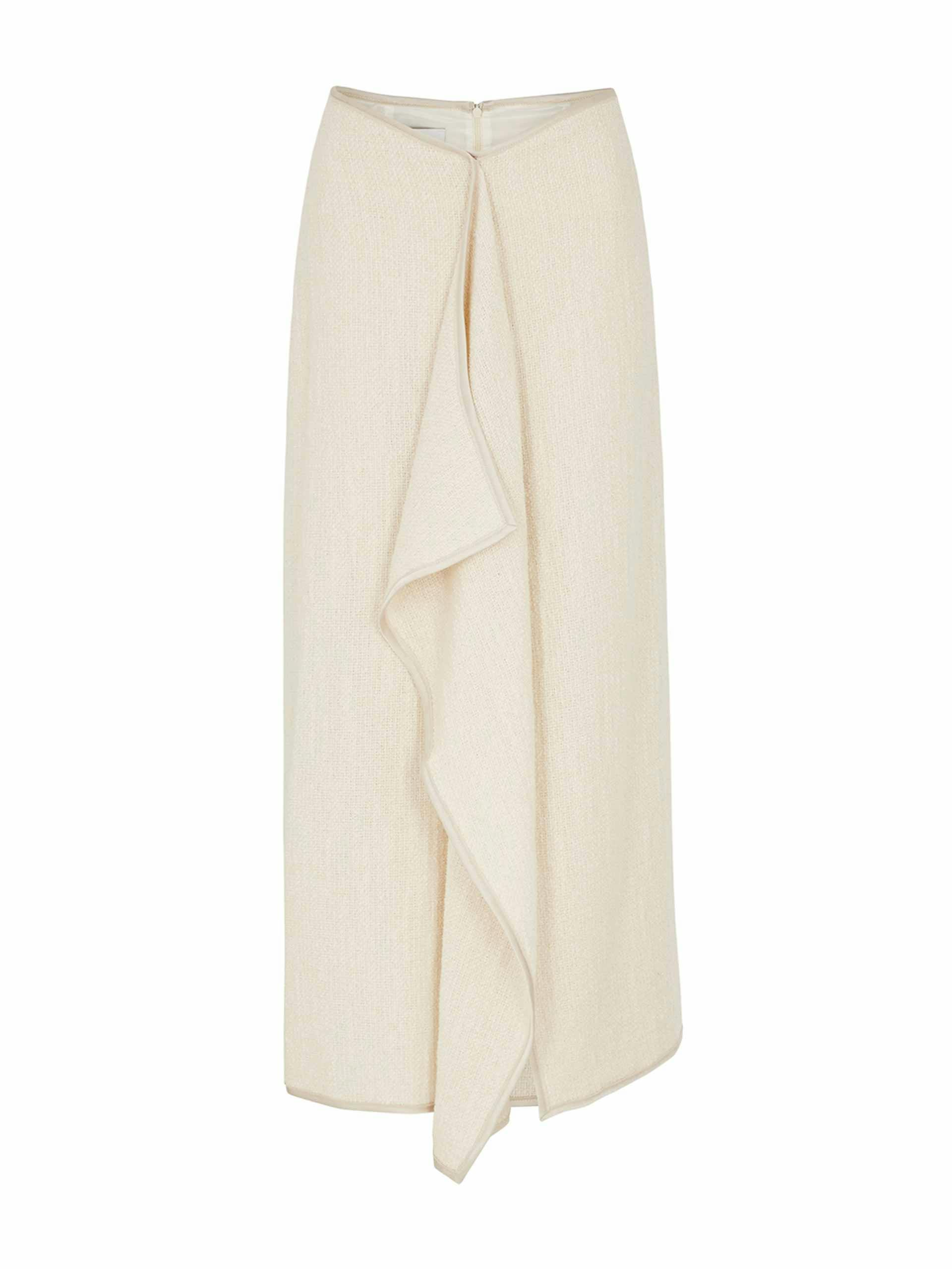 Cream draped cotton-blend midi skirt