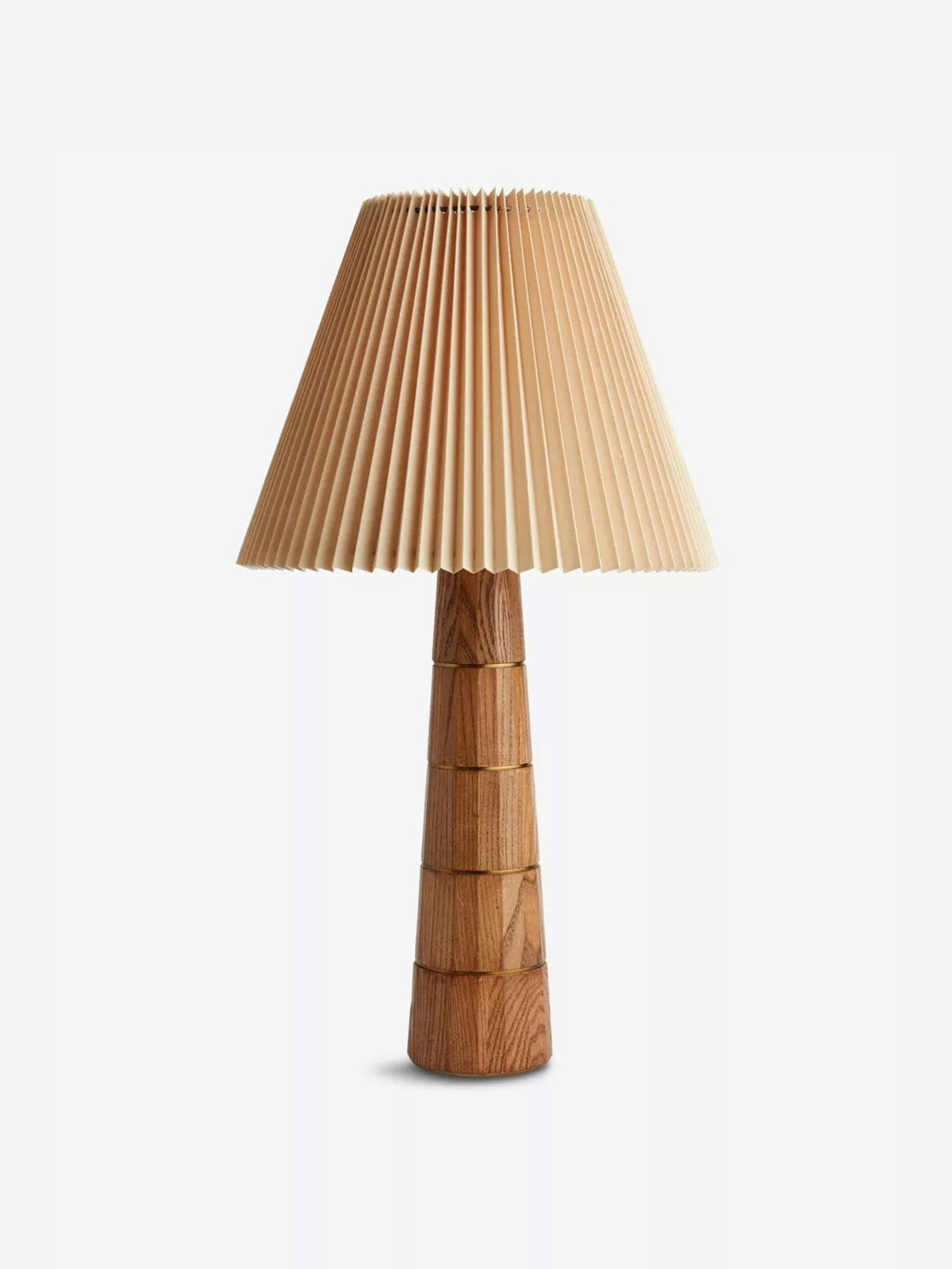 Facet fluted solid oak table lamp
