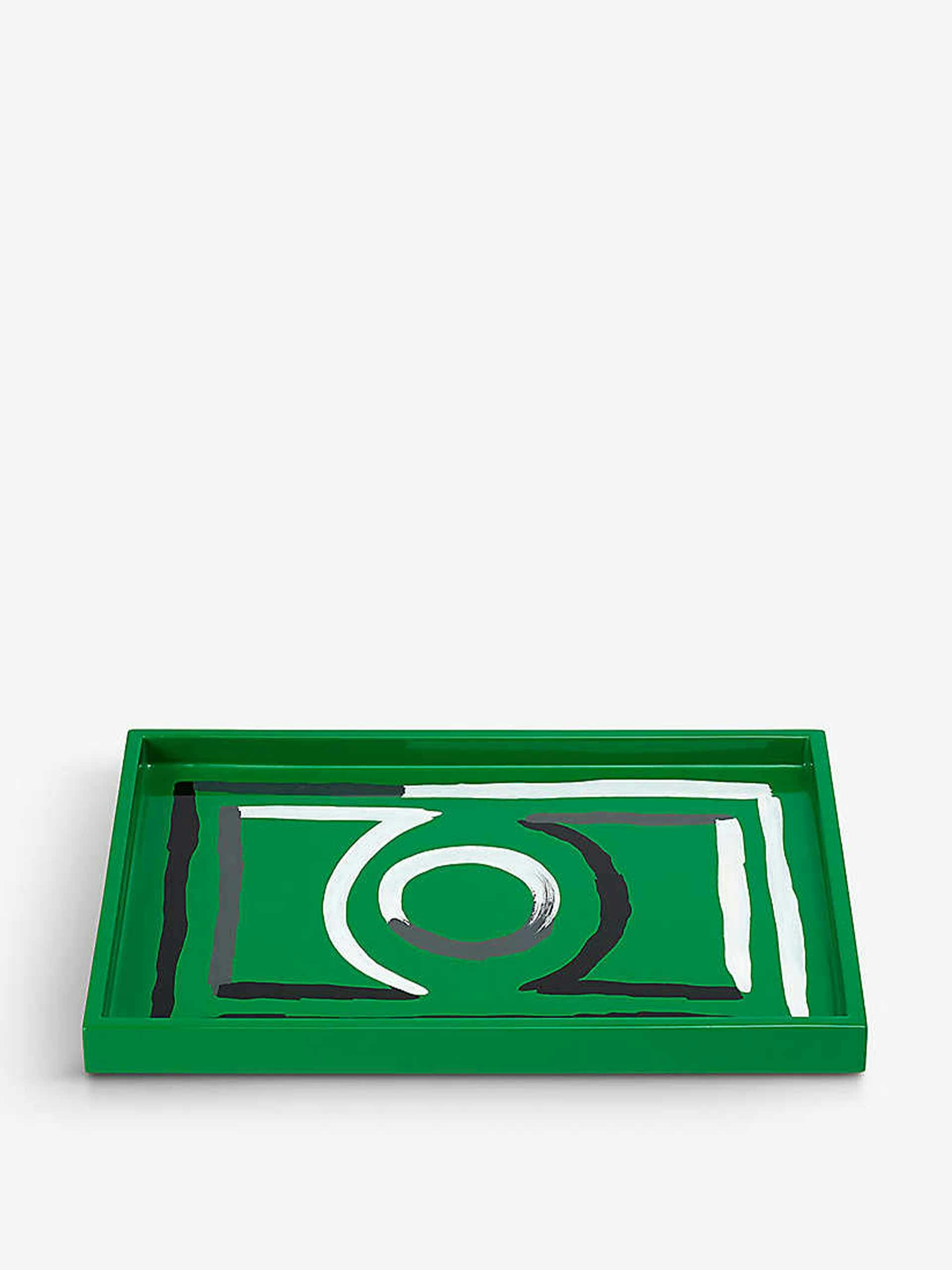 Green graphic small lacquer tray