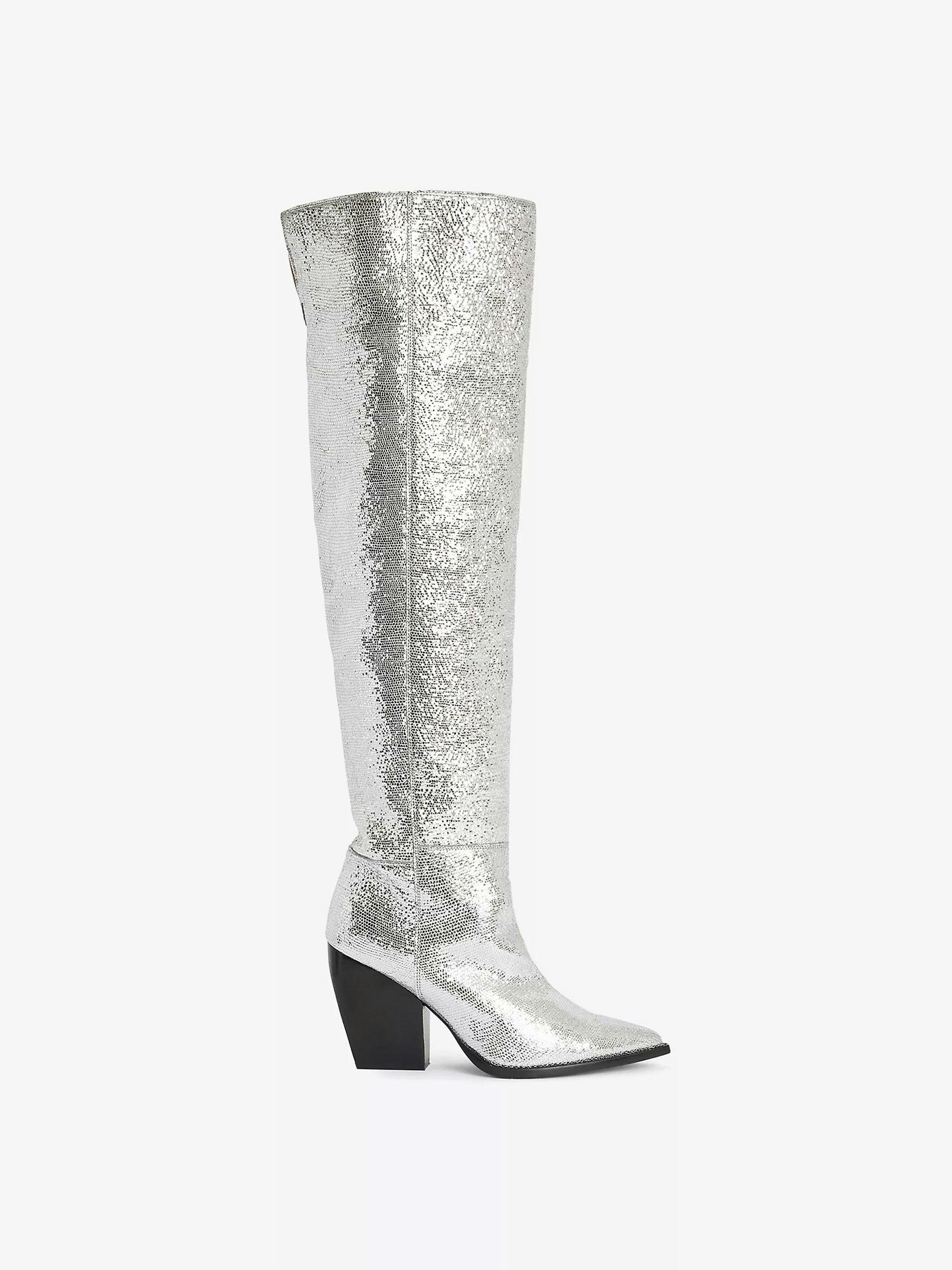 Reina metallic heeled over-the-knee leather boots