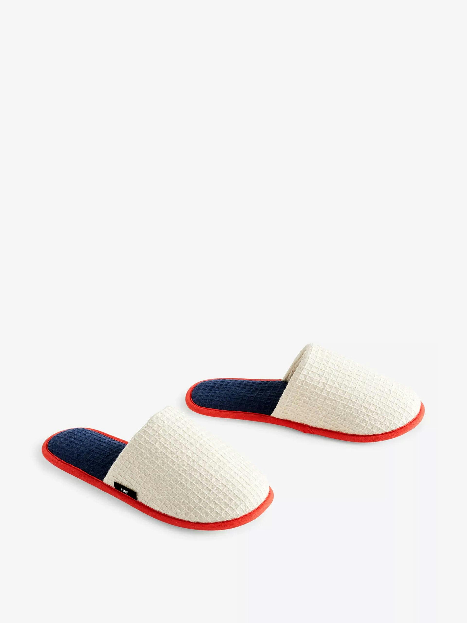 Waffle-texture cotton-blend slippers