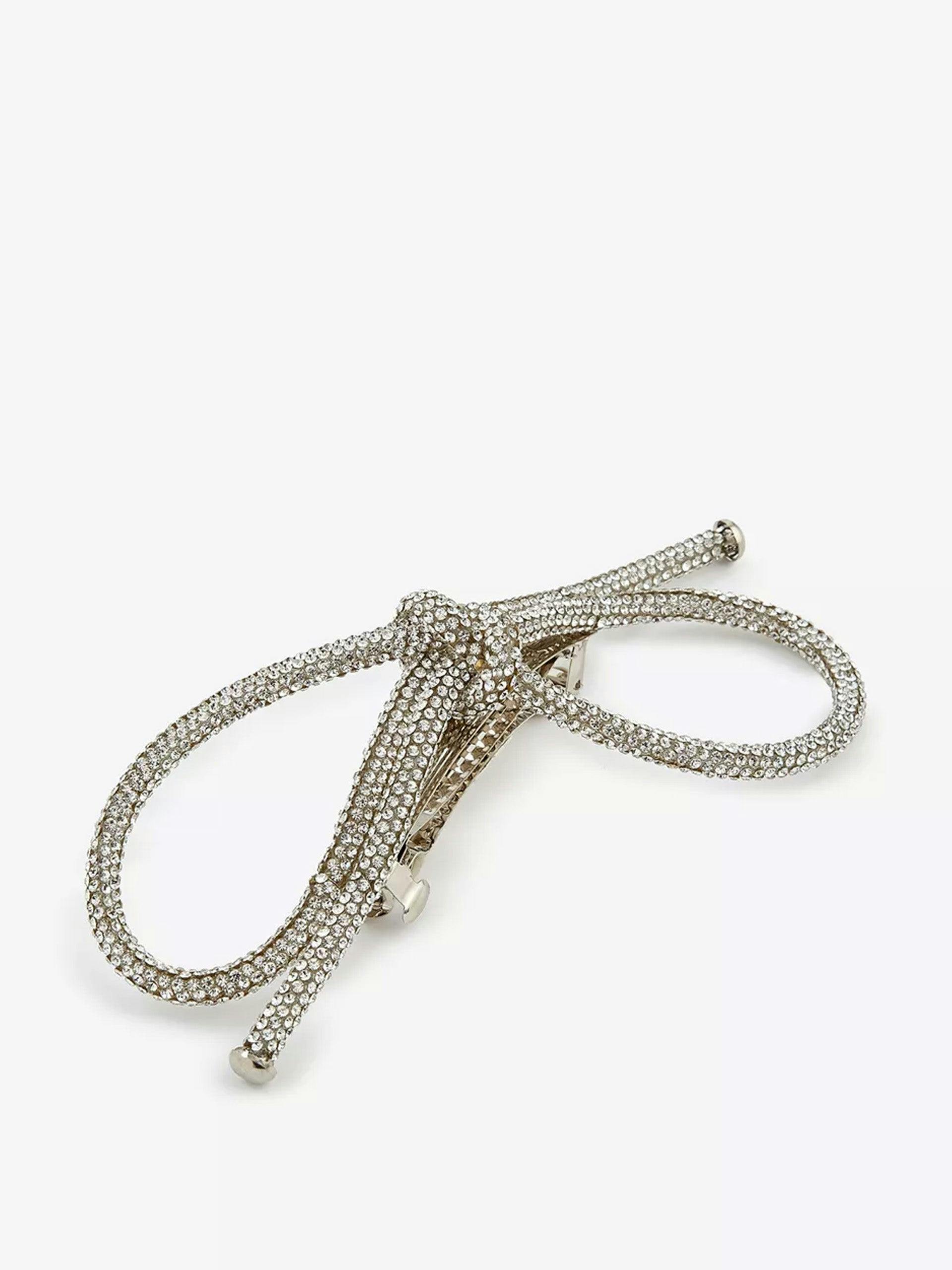 Sasha bow-embellished rhodium-plated stainless steel hair clip