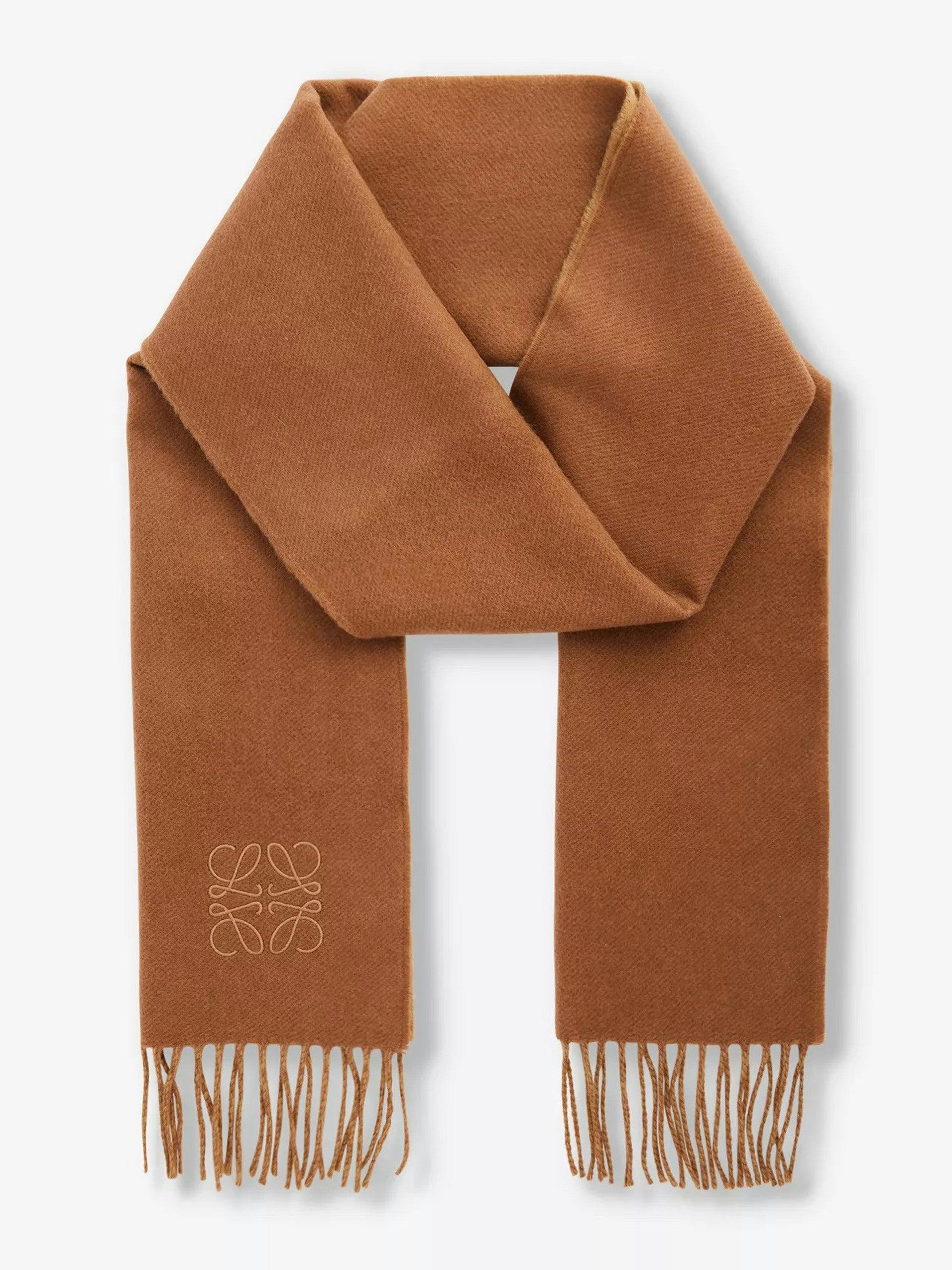 Anagram-embroidered wool and cashmere-blend scarf