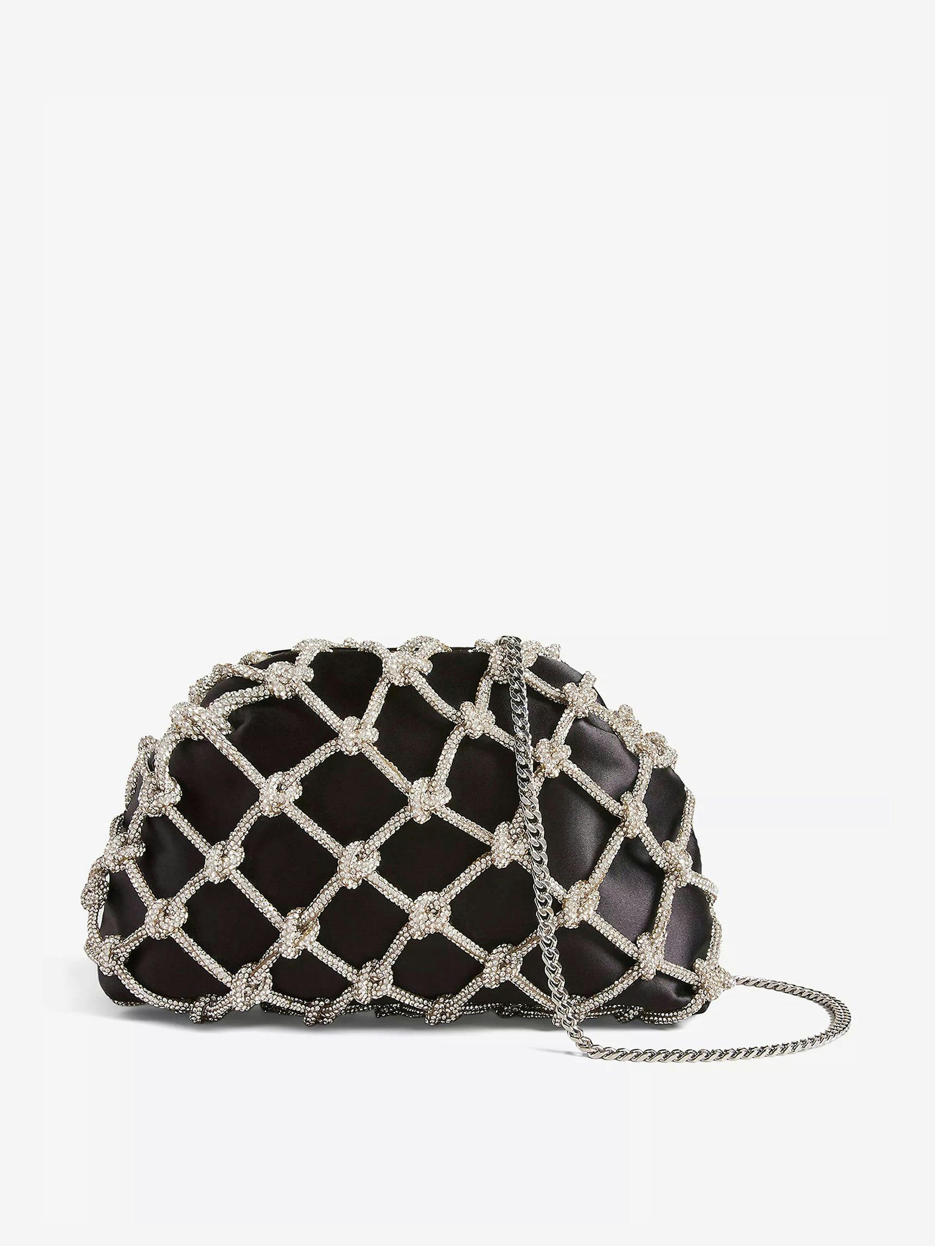 Kylar crystal and faux-leather clutch bag