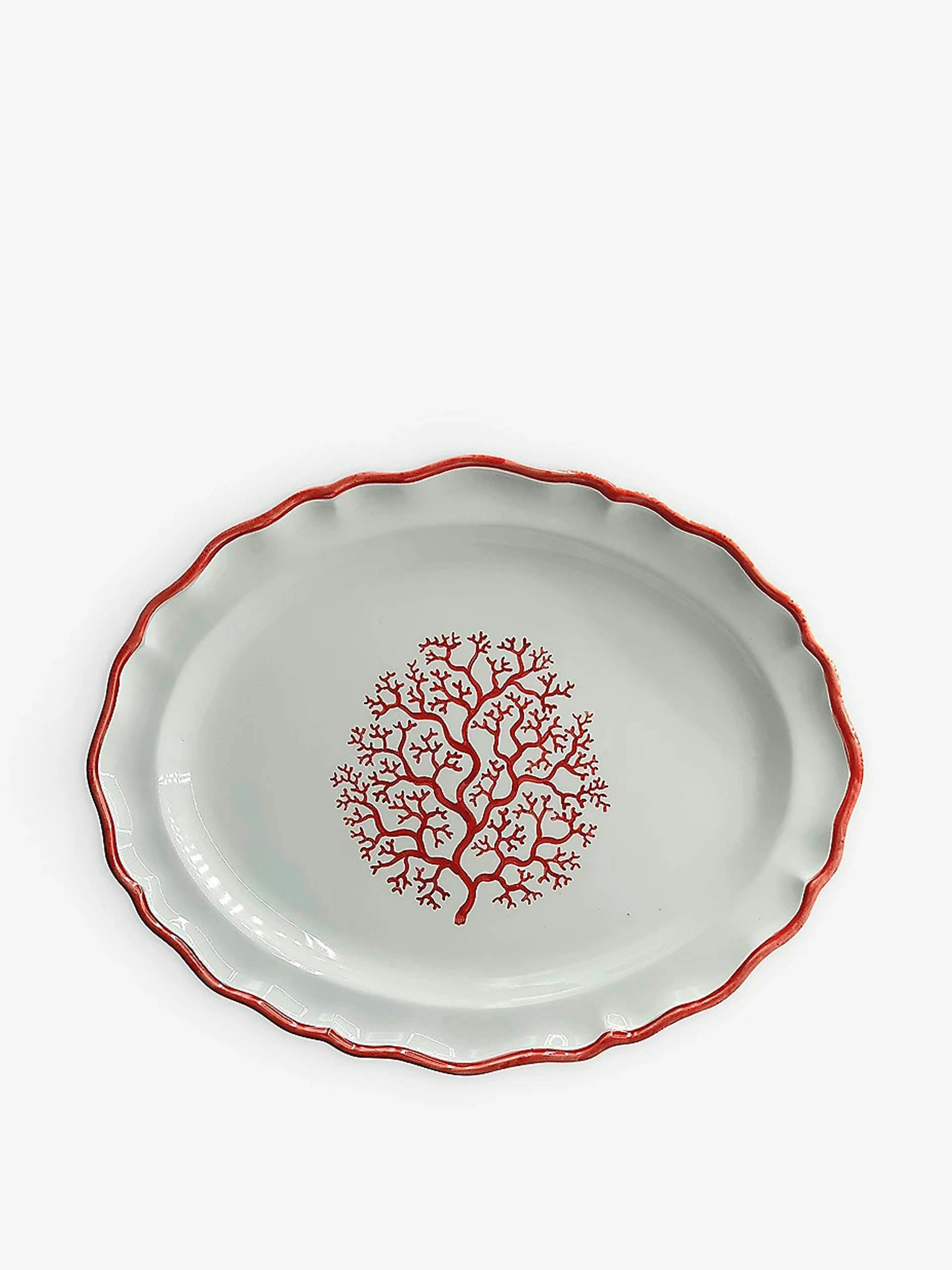 Coral hand-painted ceramic charger plate
