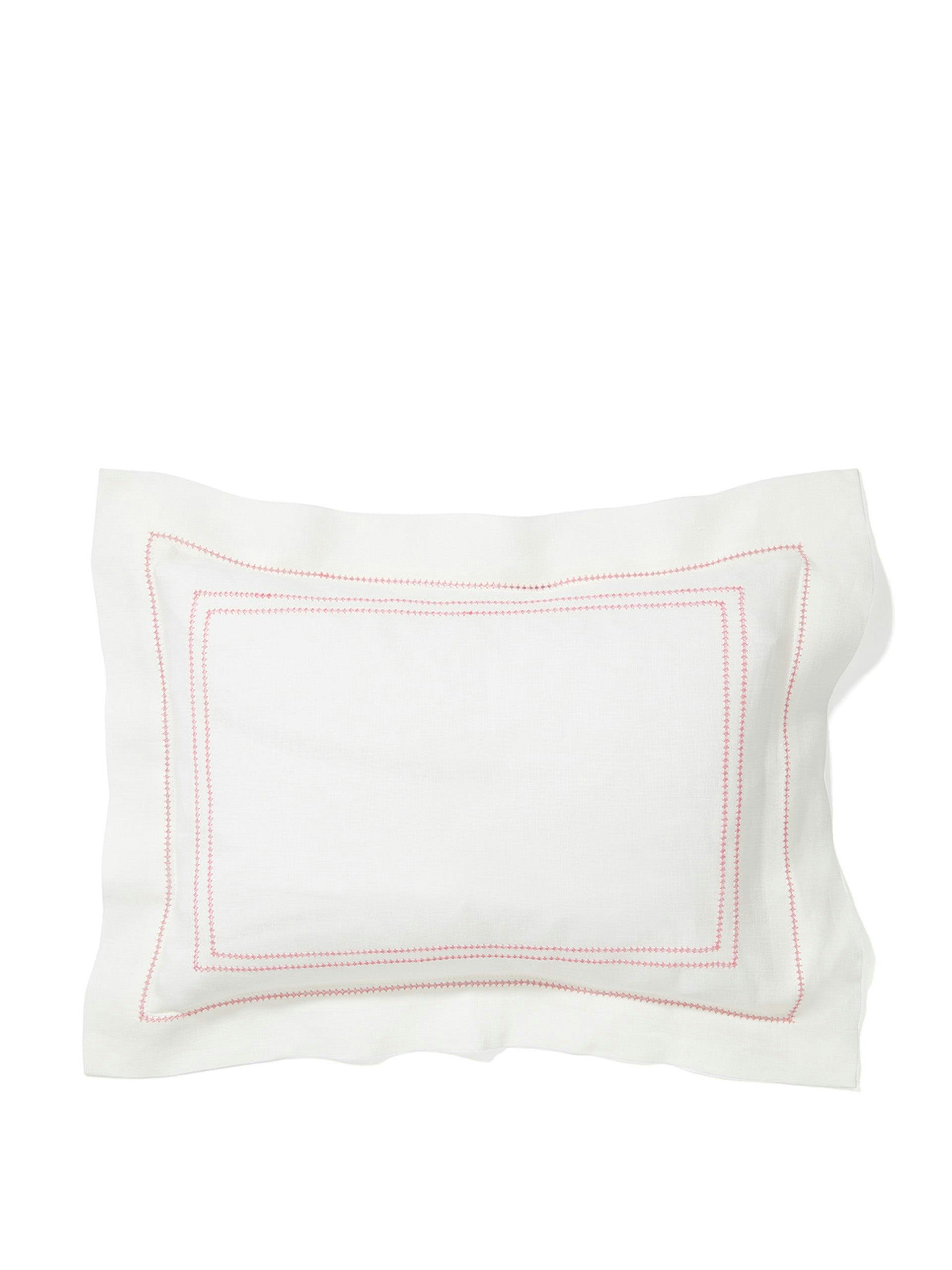 Small pillow with pink hemstitching