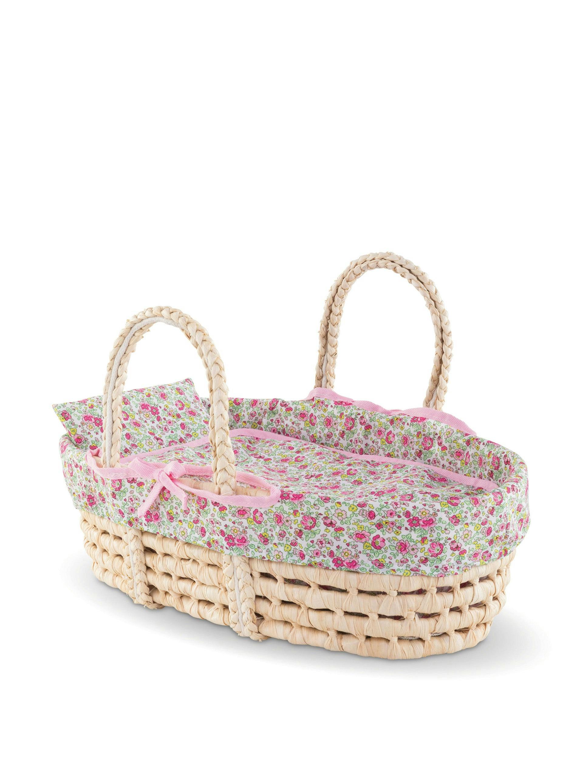 Braided doll’s Moses basket and accessories