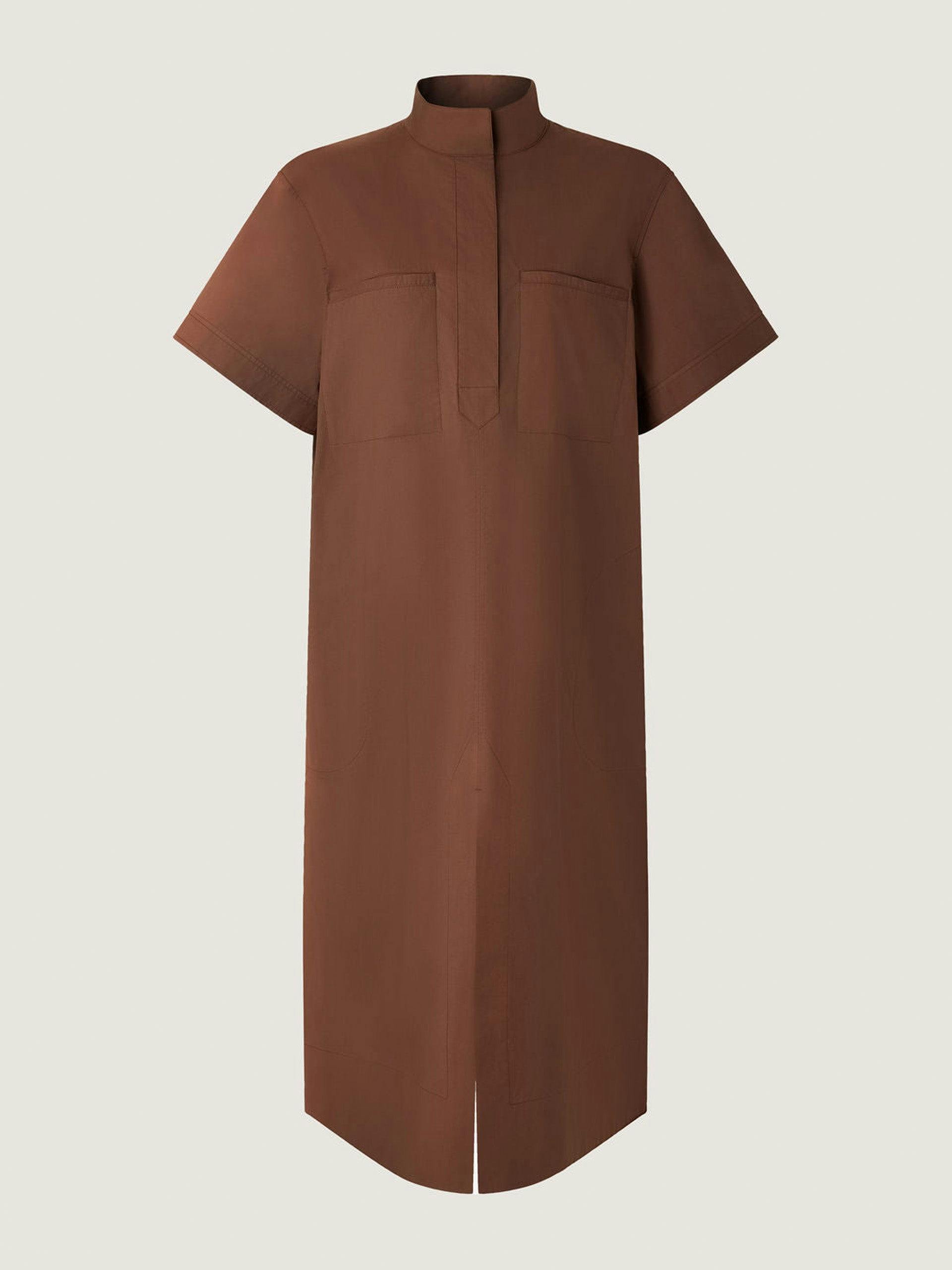 Belted chocolate brown cotton poplin Andora maxi dress